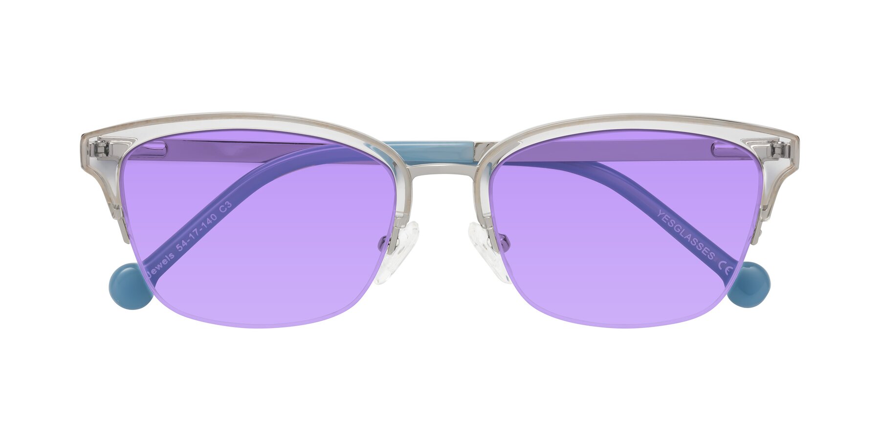 Folded Front of Jewels in Clear-Silver with Medium Purple Tinted Lenses