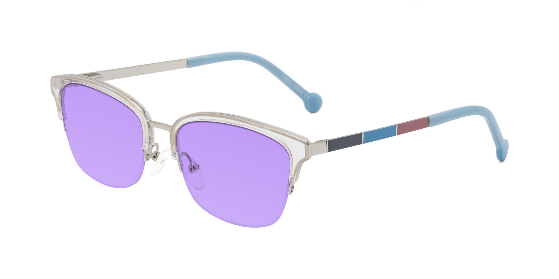 Angle of Jewels in Clear-Silver with Medium Purple Tinted Lenses