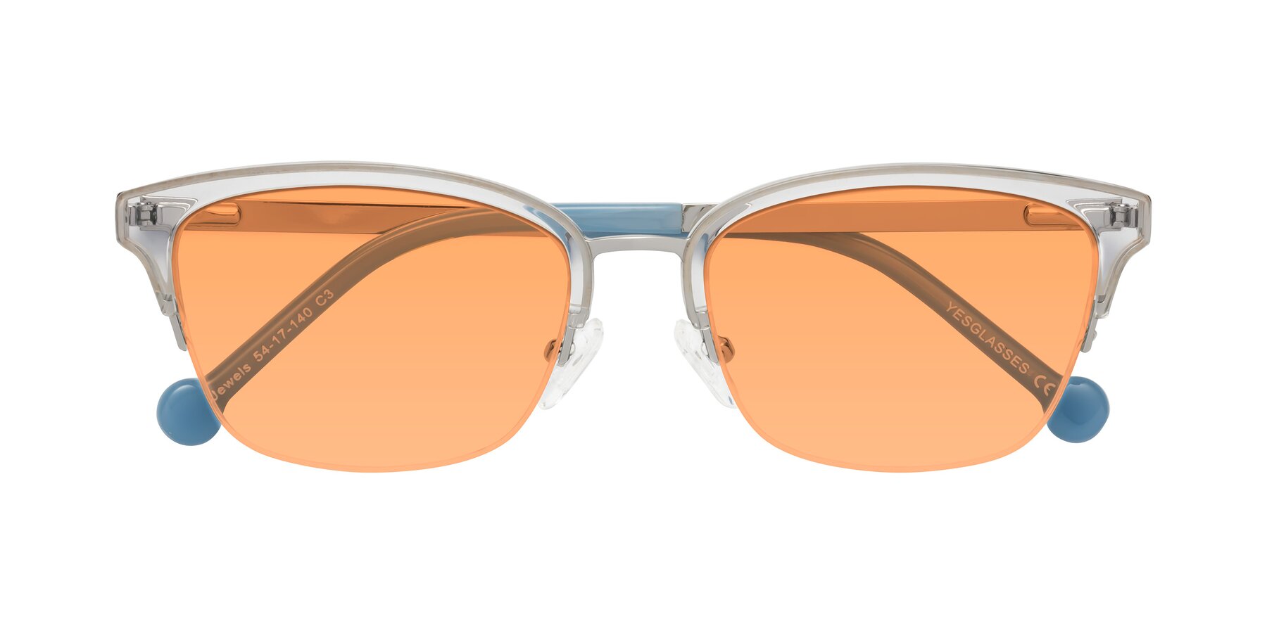 Folded Front of Jewels in Clear-Silver with Medium Orange Tinted Lenses