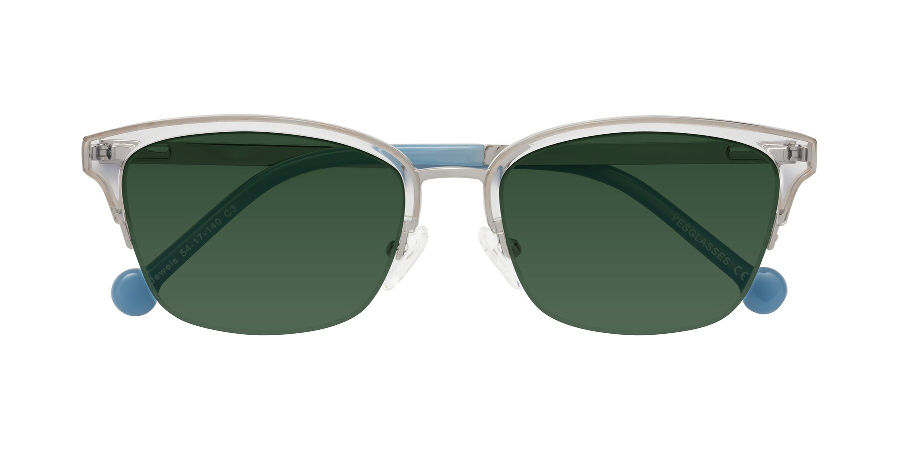 Folded Front of Jewels in Clear-Silver with Green Tinted Lenses