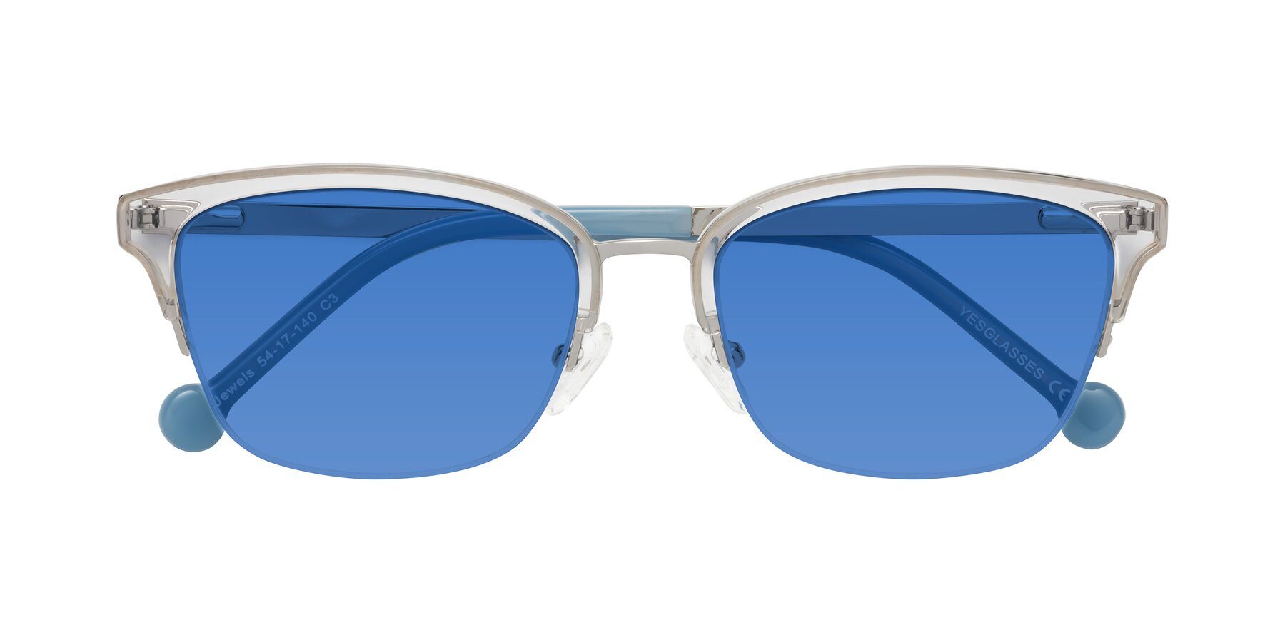 Folded Front of Jewels in Clear-Silver with Blue Tinted Lenses