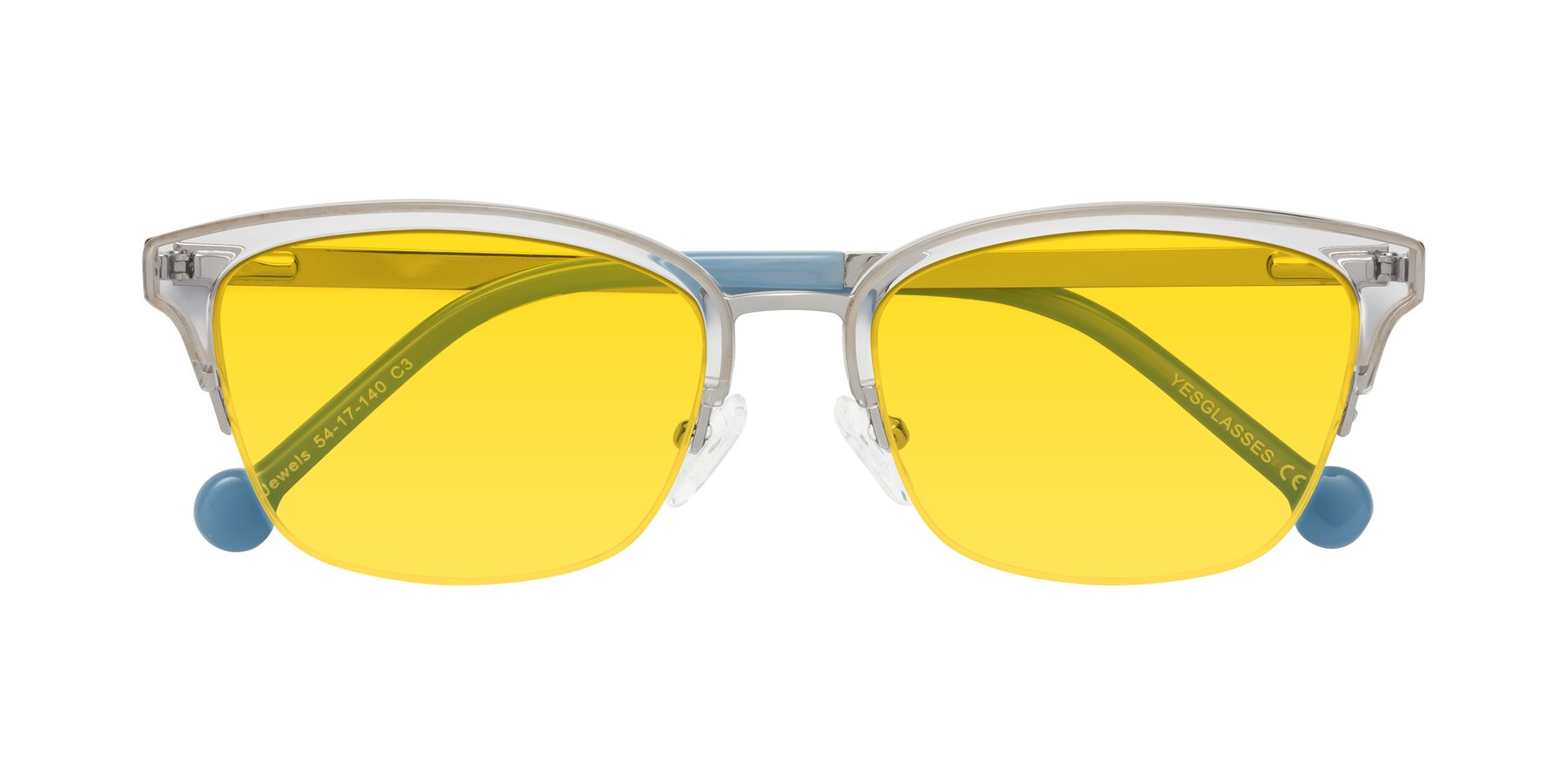 Folded Front of Jewels in Clear-Silver with Yellow Tinted Lenses