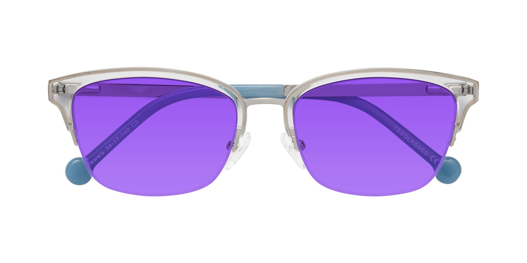 Folded Front of Jewels in Clear-Silver with Purple Tinted Lenses