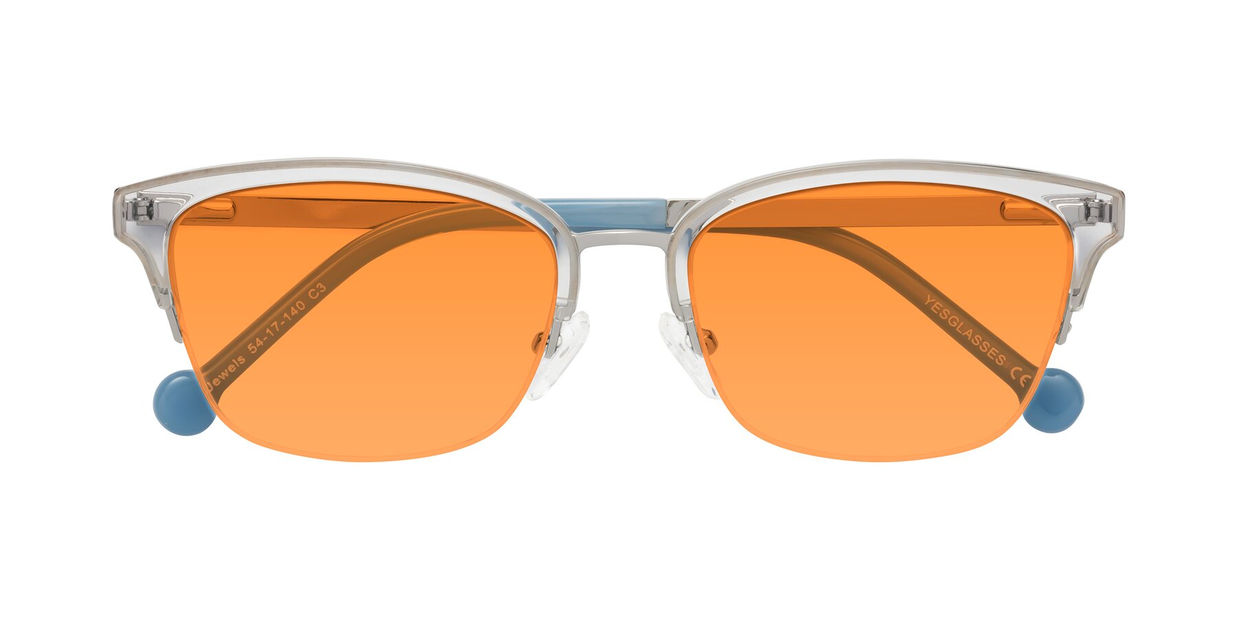 Folded Front of Jewels in Clear-Silver with Orange Tinted Lenses