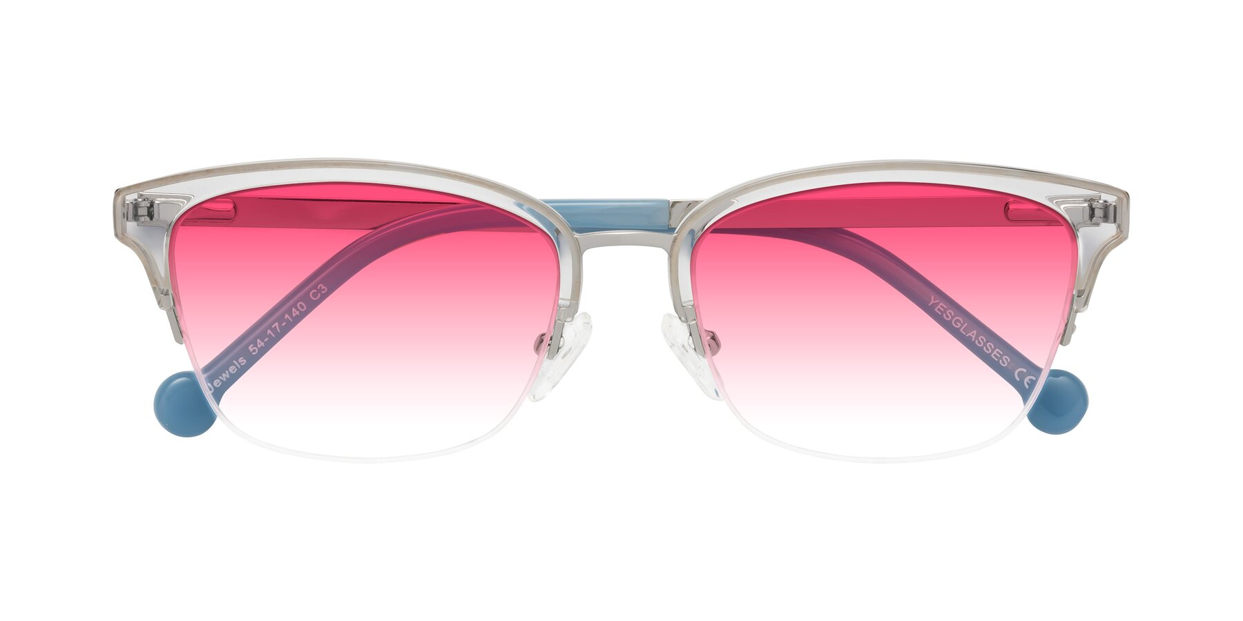 Folded Front of Jewels in Clear-Silver with Pink Gradient Lenses