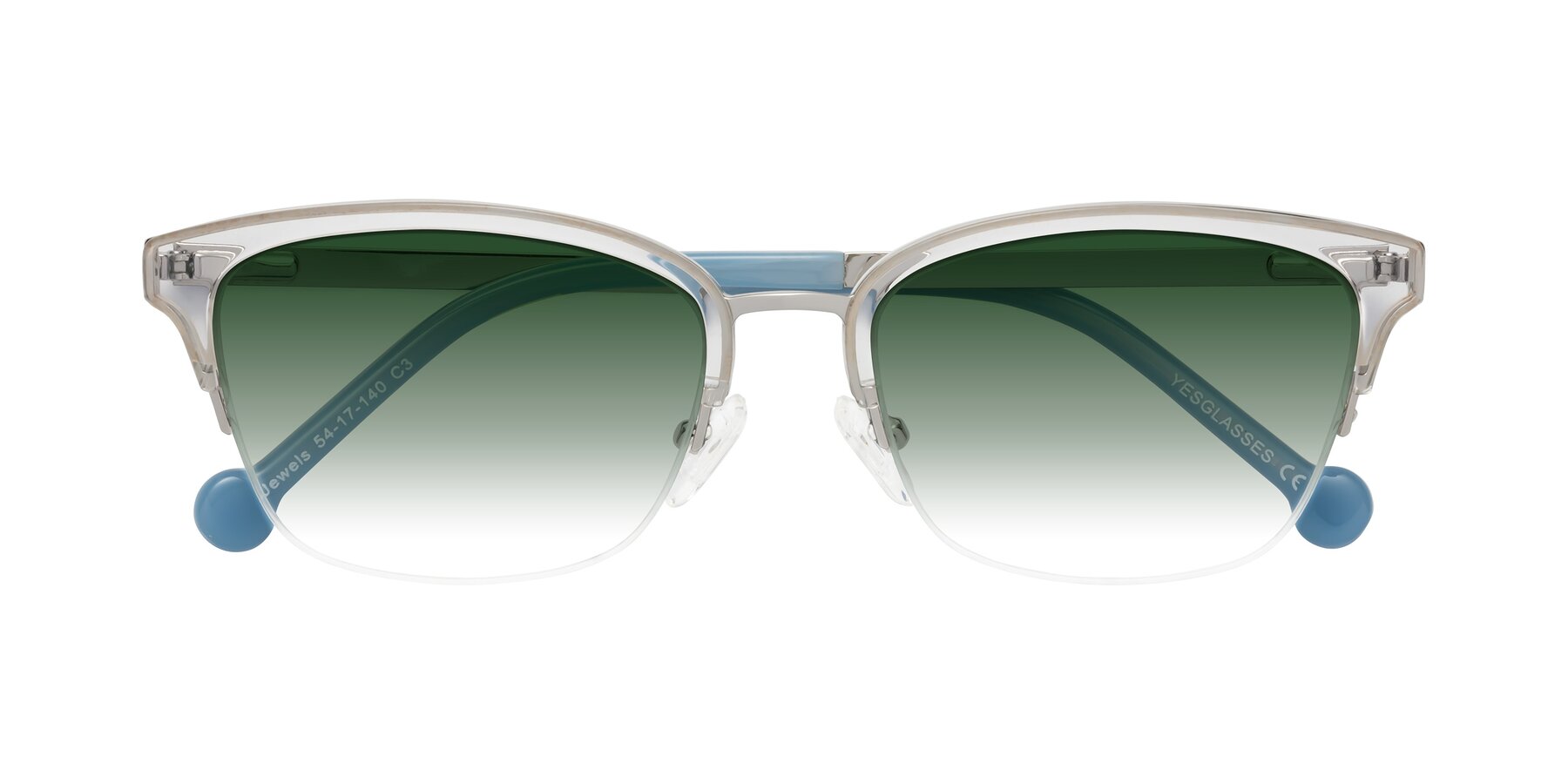 Folded Front of Jewels in Clear-Silver with Green Gradient Lenses