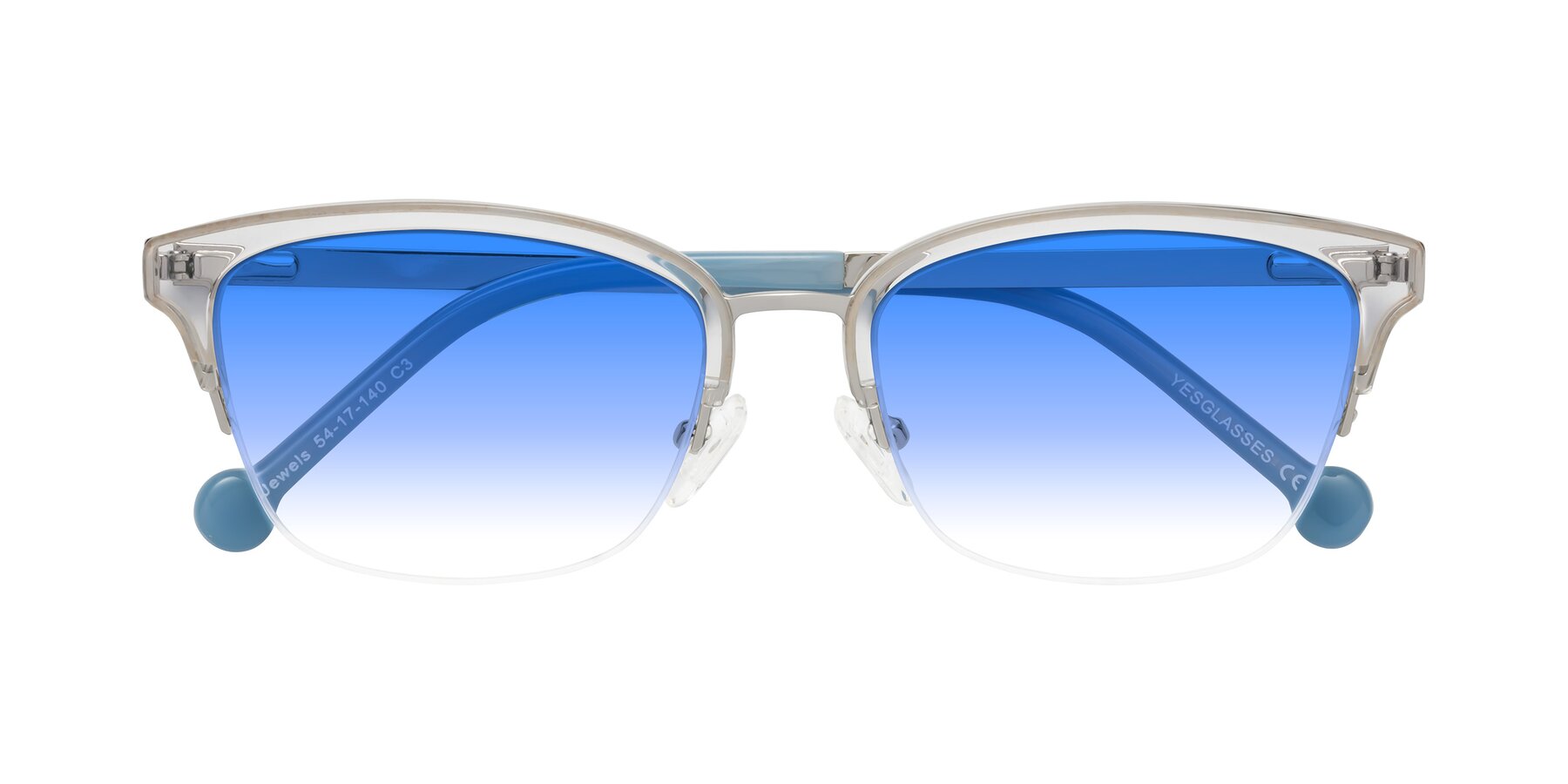 Folded Front of Jewels in Clear-Silver with Blue Gradient Lenses