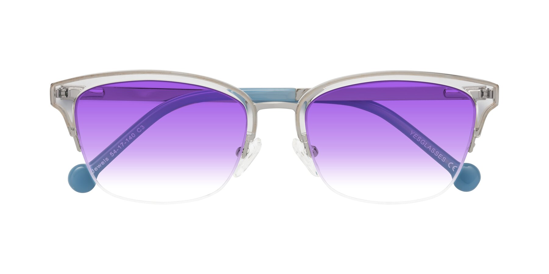 Folded Front of Jewels in Clear-Silver with Purple Gradient Lenses