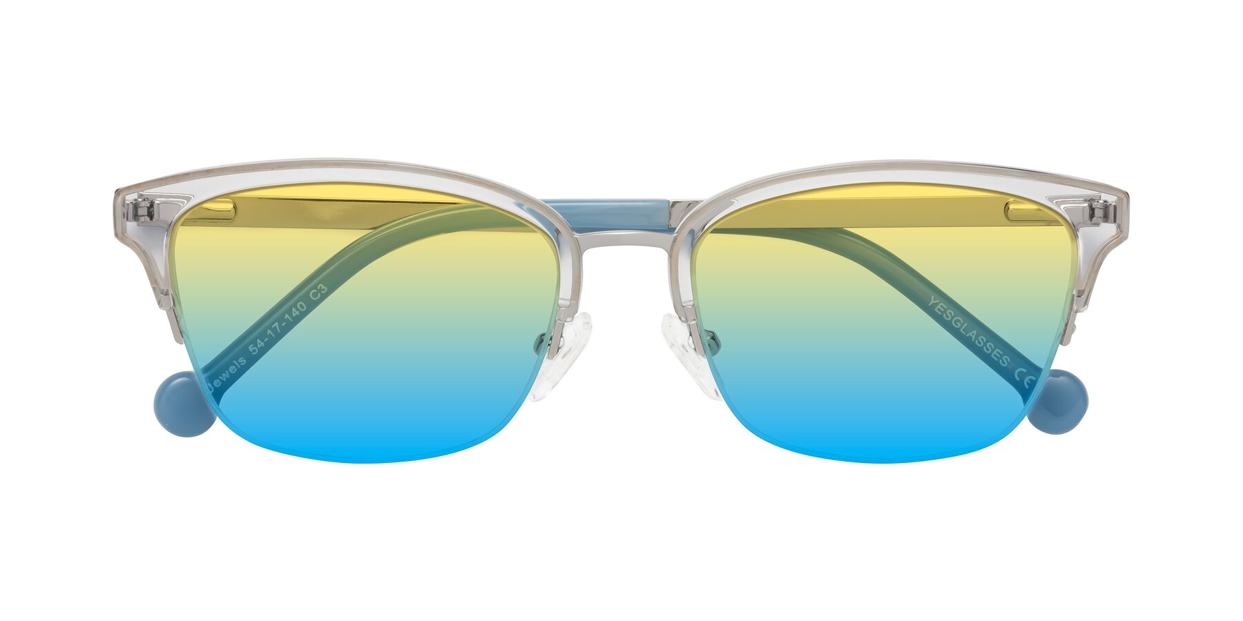 Folded Front of Jewels in Clear-Silver with Yellow / Blue Gradient Lenses