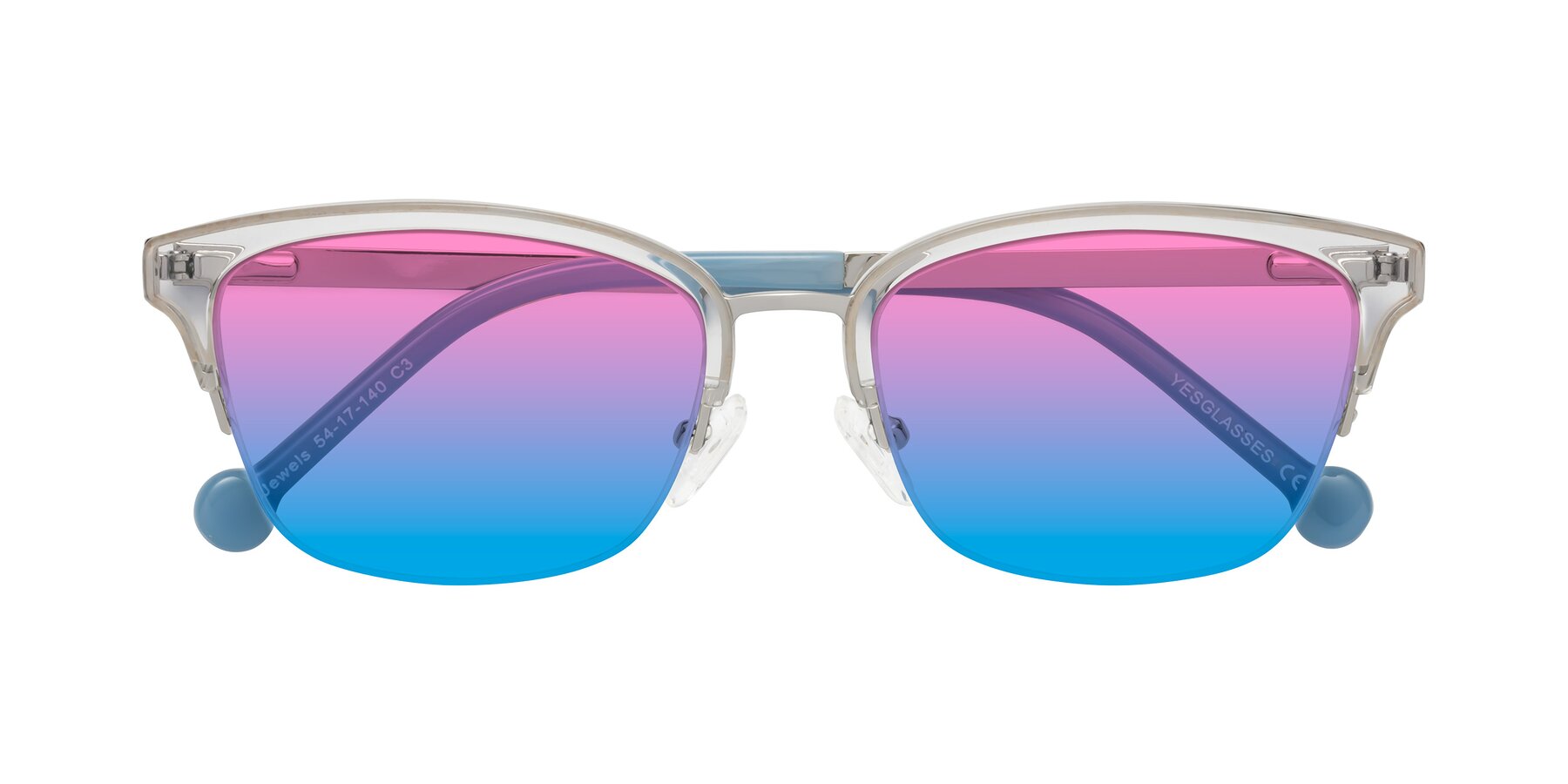 Folded Front of Jewels in Clear-Silver with Pink / Blue Gradient Lenses