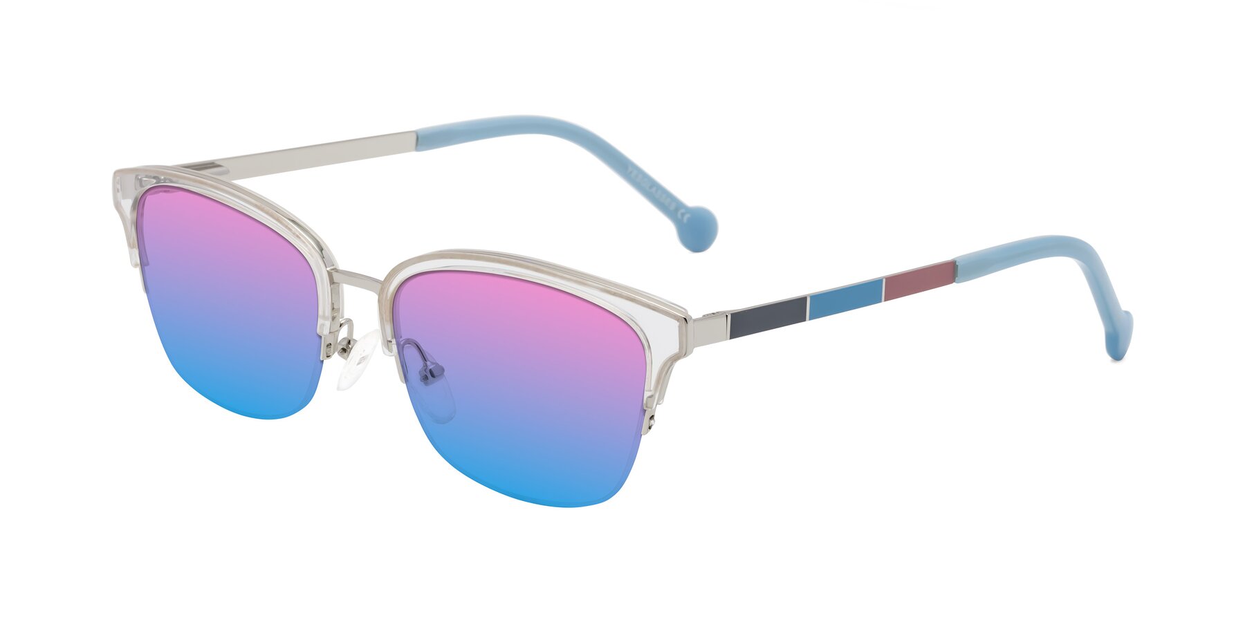 Angle of Jewels in Clear-Silver with Pink / Blue Gradient Lenses