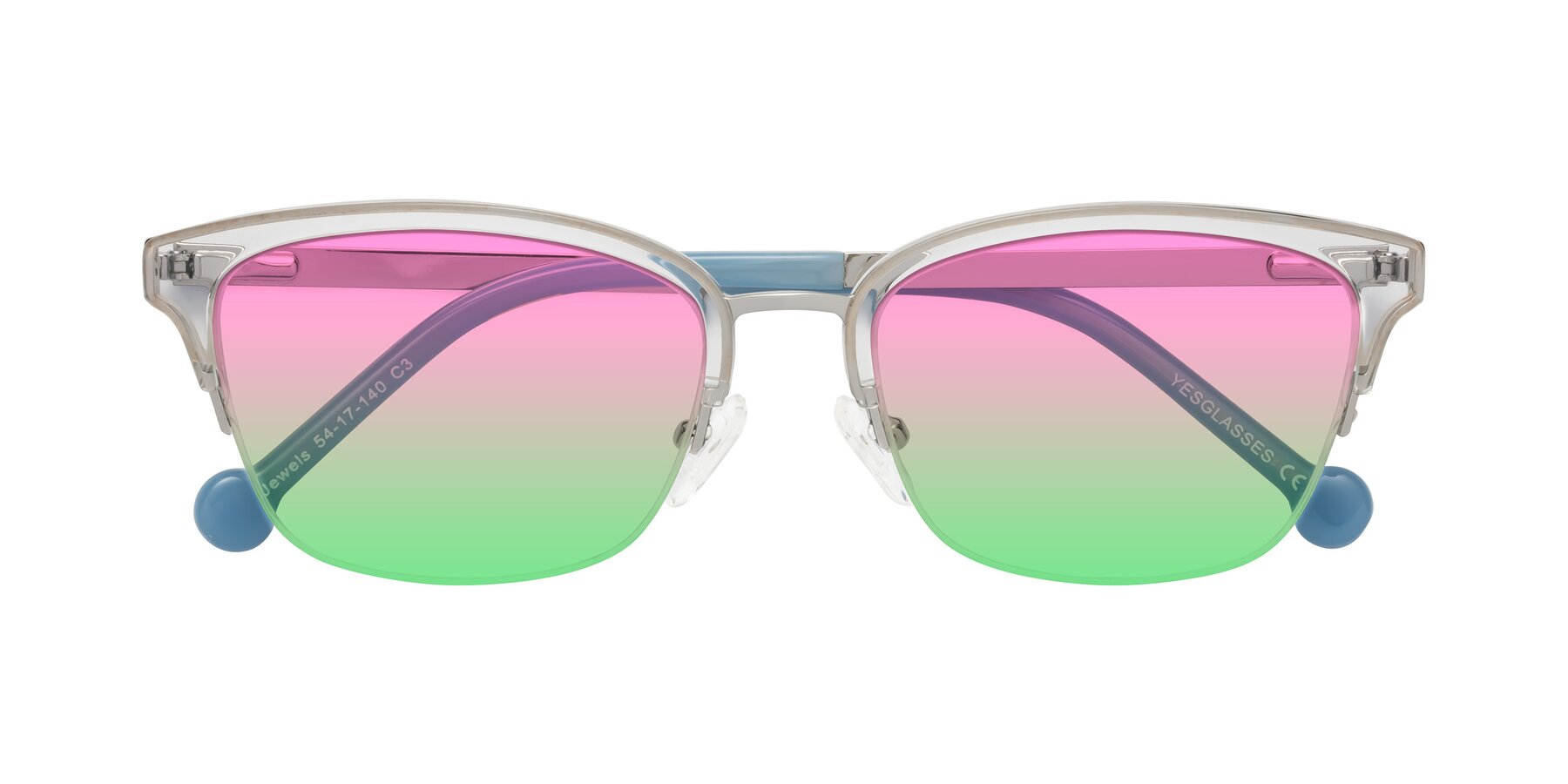 Folded Front of Jewels in Clear-Silver with Pink / Green Gradient Lenses