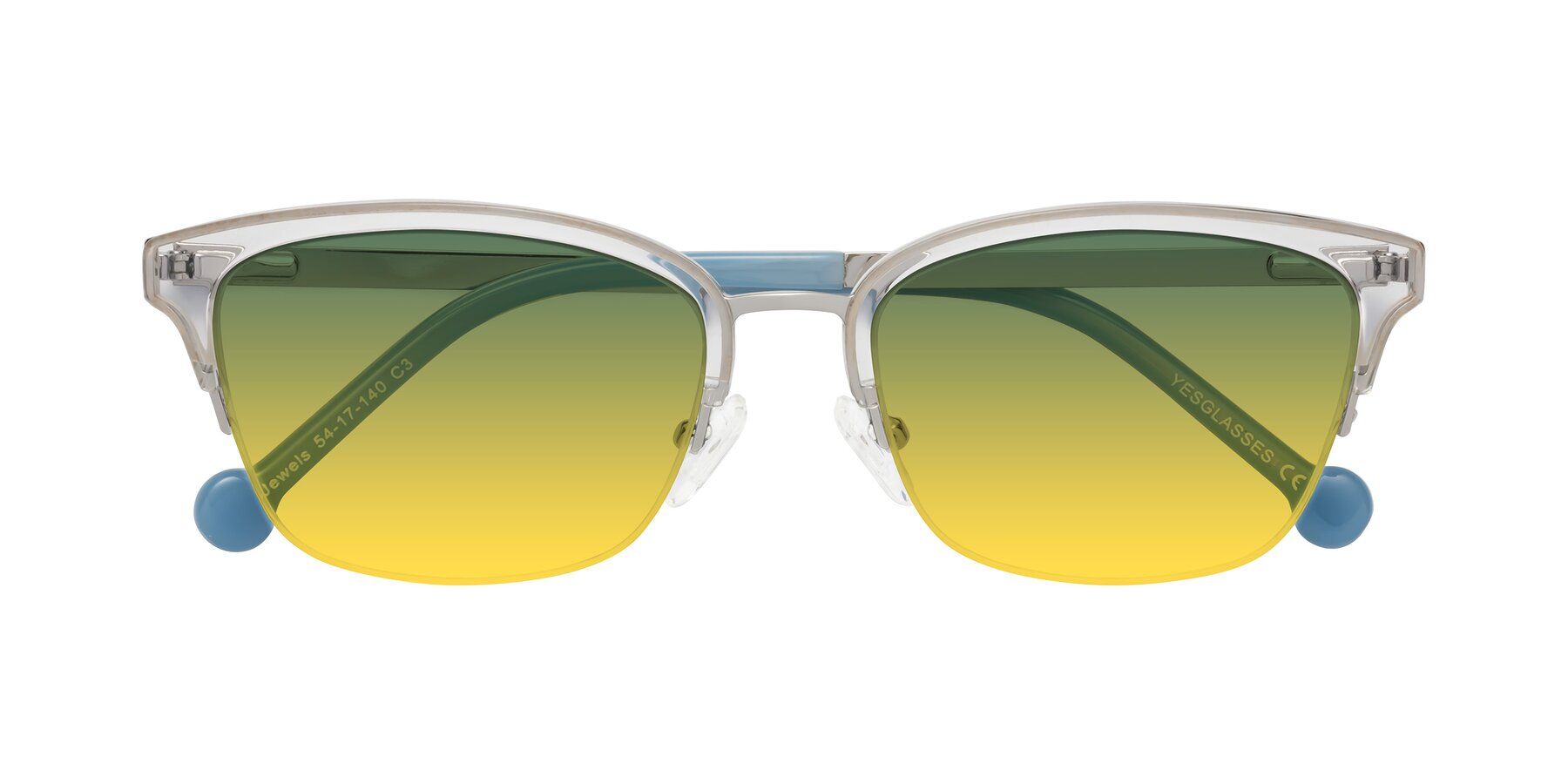 Folded Front of Jewels in Clear-Silver with Green / Yellow Gradient Lenses