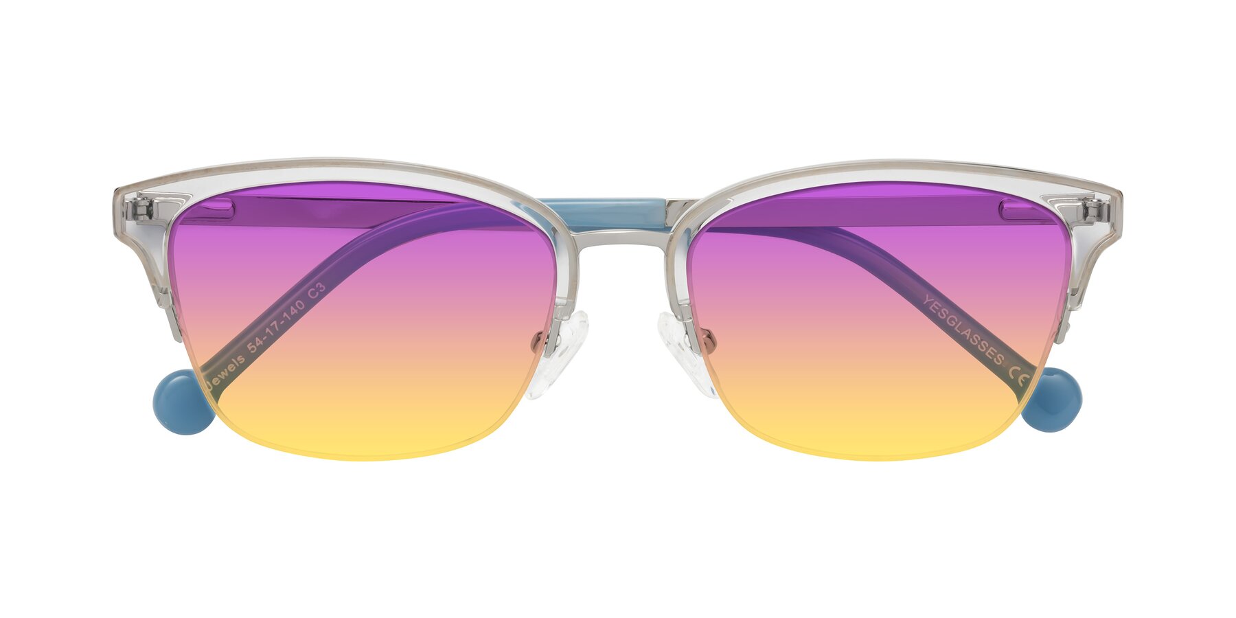 Folded Front of Jewels in Clear-Silver with Purple / Yellow Gradient Lenses