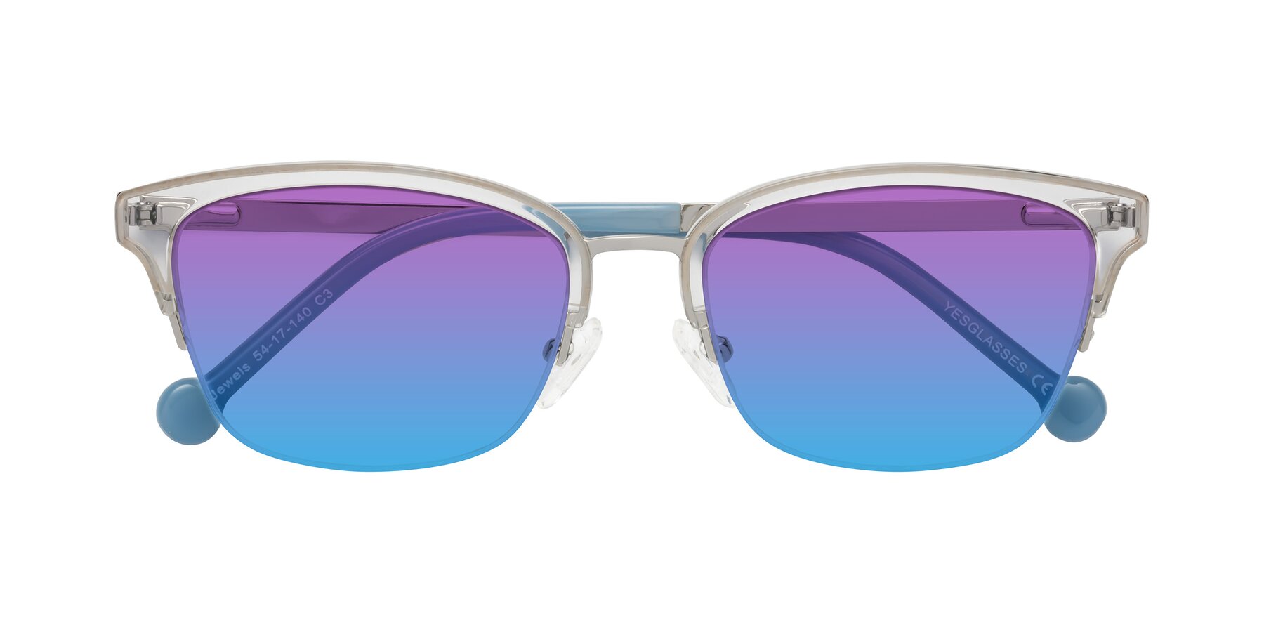 Folded Front of Jewels in Clear-Silver with Purple / Blue Gradient Lenses