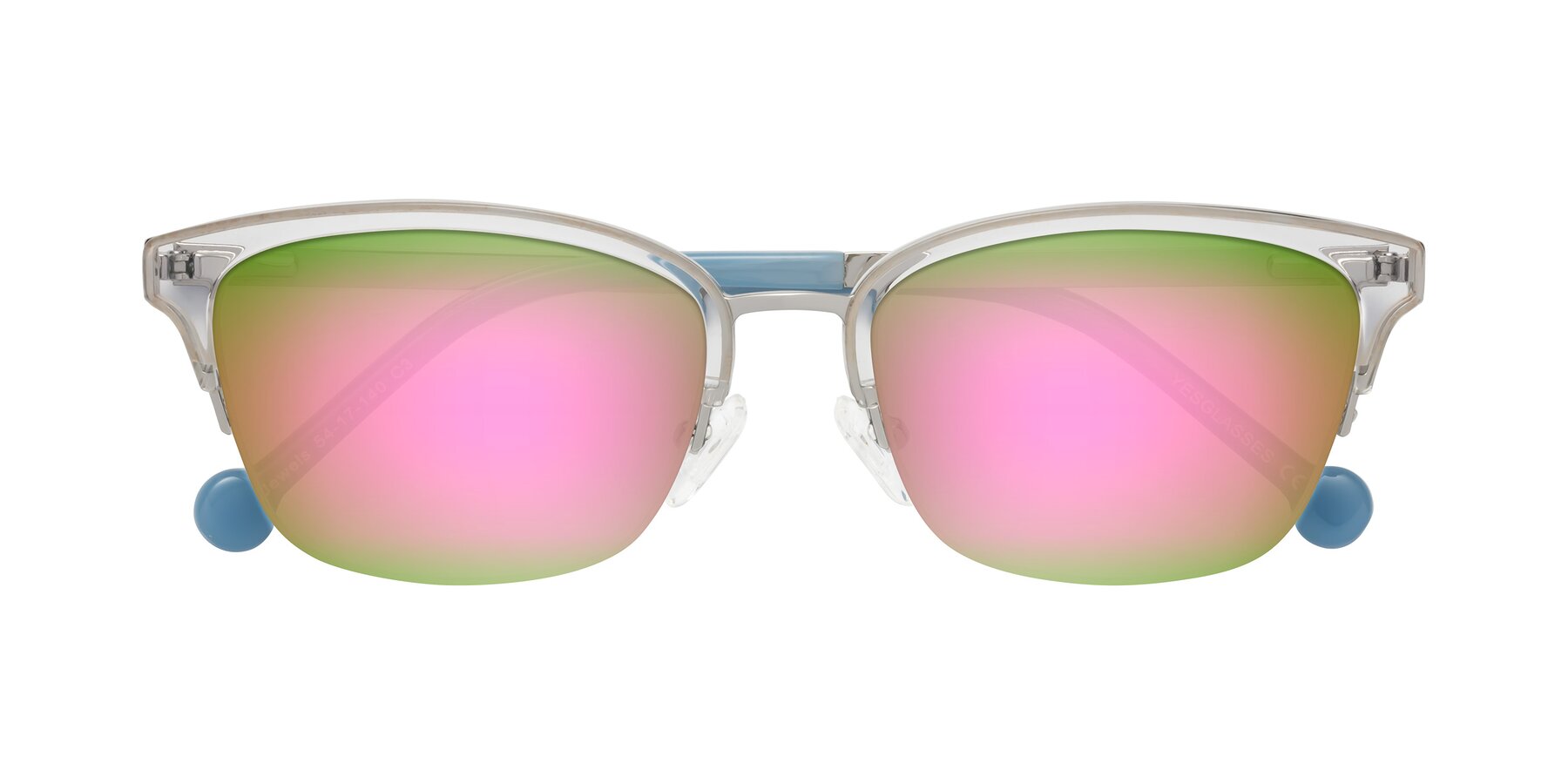 Folded Front of Jewels in Clear-Silver with Pink Mirrored Lenses