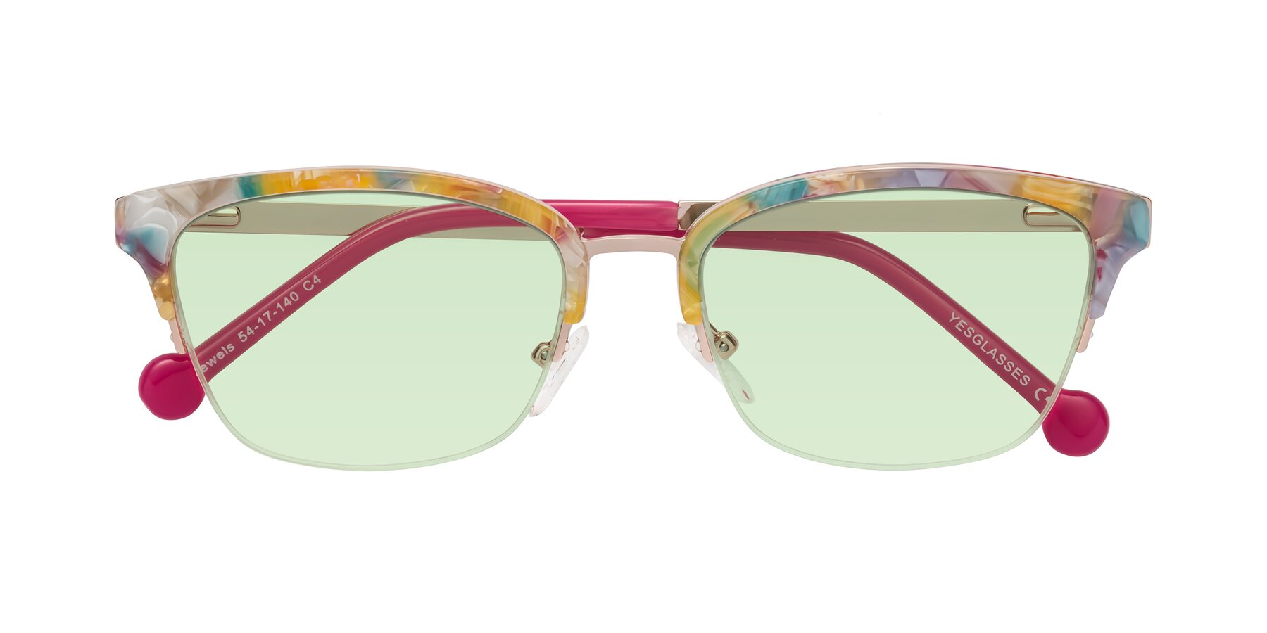 Folded Front of Jewels in Fruit-Rose Gold with Light Green Tinted Lenses