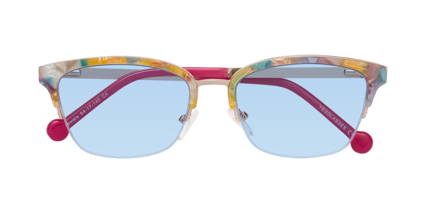 Folded Front of Jewels in Fruit-Rose Gold with Light Blue Tinted Lenses