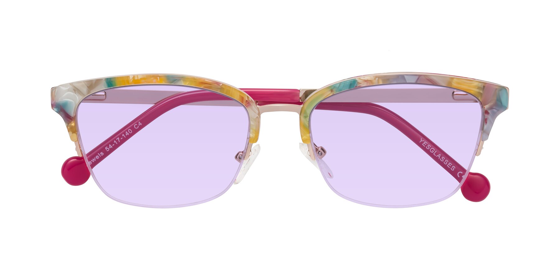 Folded Front of Jewels in Fruit-Rose Gold with Light Purple Tinted Lenses