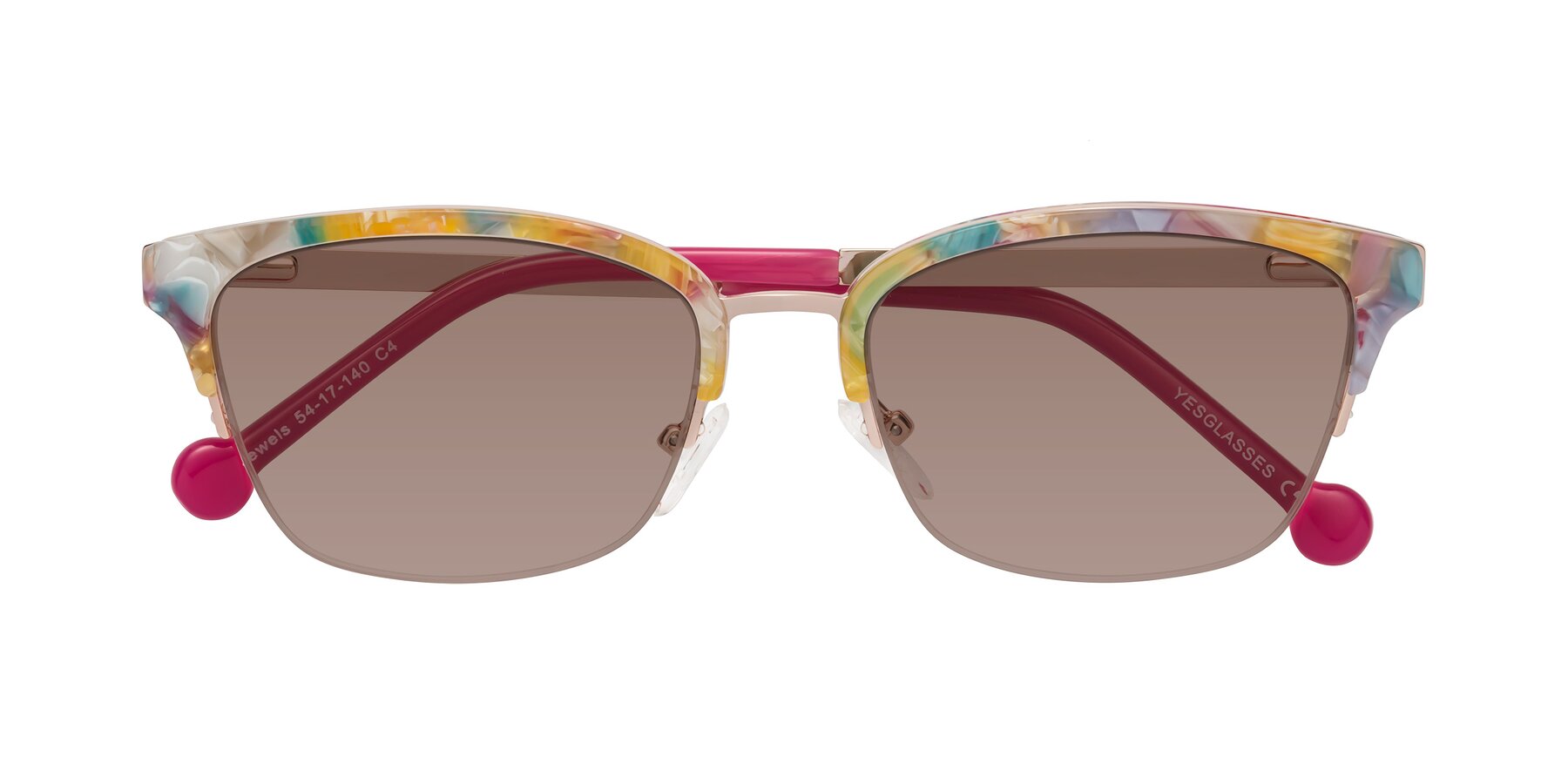 Folded Front of Jewels in Fruit-Rose Gold with Medium Brown Tinted Lenses