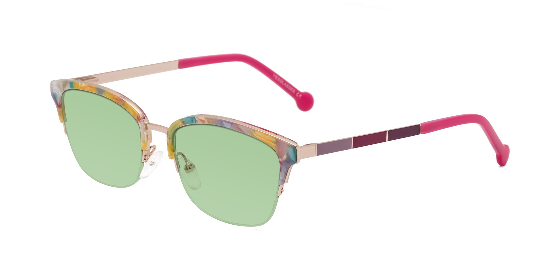 Angle of Jewels in Fruit-Rose Gold with Medium Green Tinted Lenses