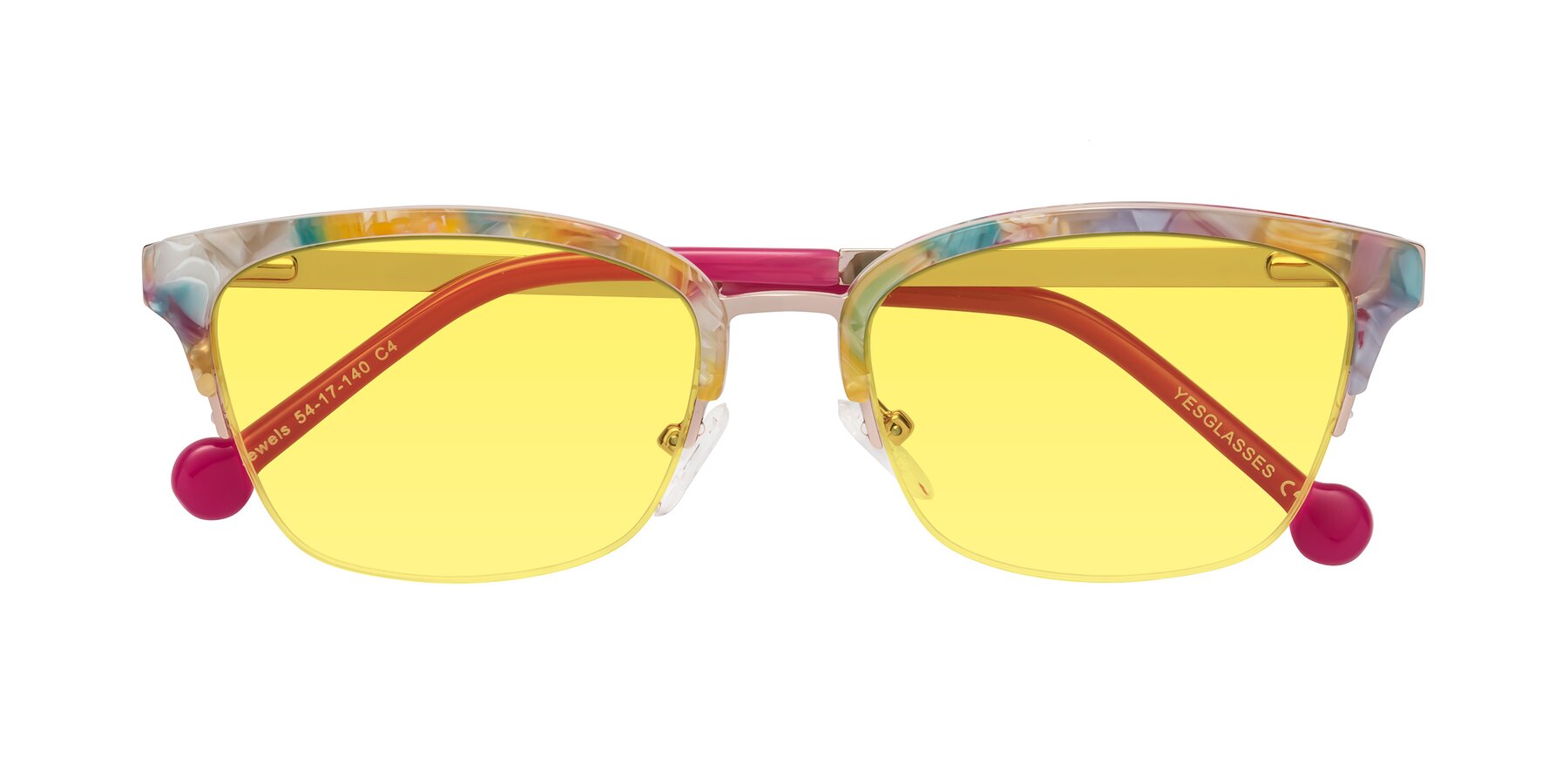 Folded Front of Jewels in Fruit-Rose Gold with Medium Yellow Tinted Lenses