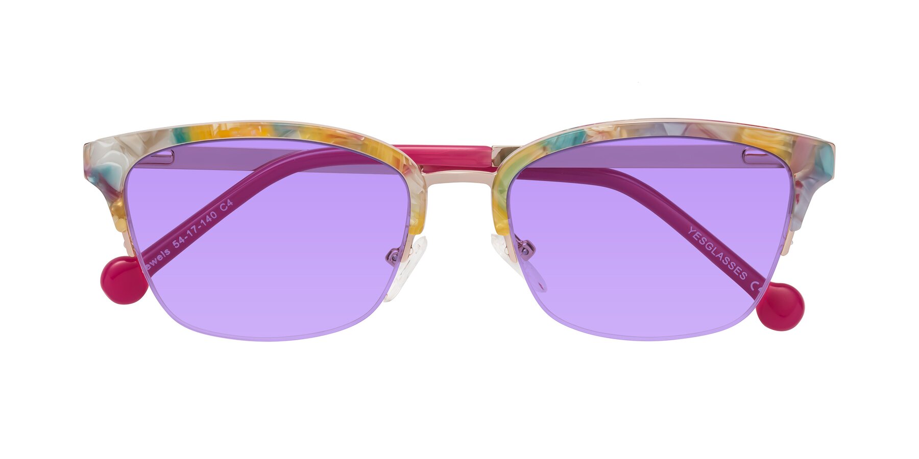 Folded Front of Jewels in Fruit-Rose Gold with Medium Purple Tinted Lenses