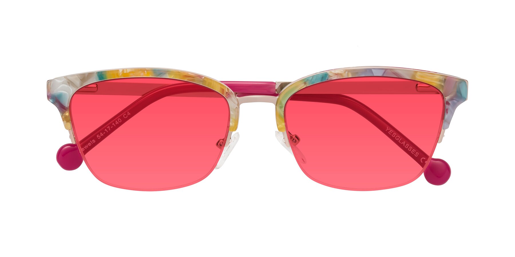 Folded Front of Jewels in Fruit-Rose Gold with Red Tinted Lenses