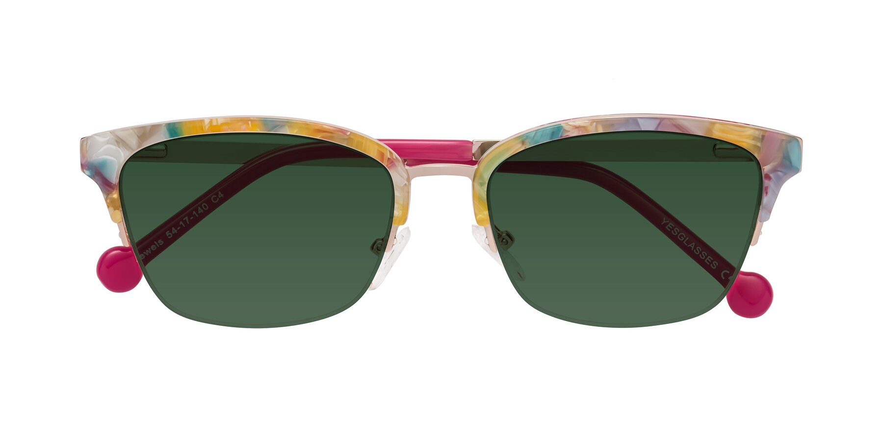 Folded Front of Jewels in Fruit-Rose Gold with Green Tinted Lenses