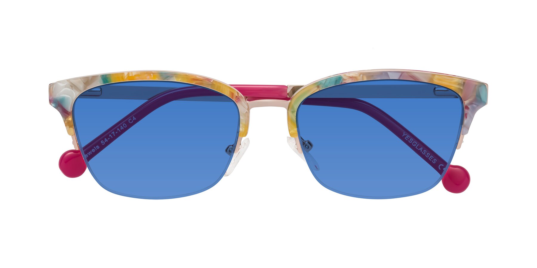 Folded Front of Jewels in Fruit-Rose Gold with Blue Tinted Lenses