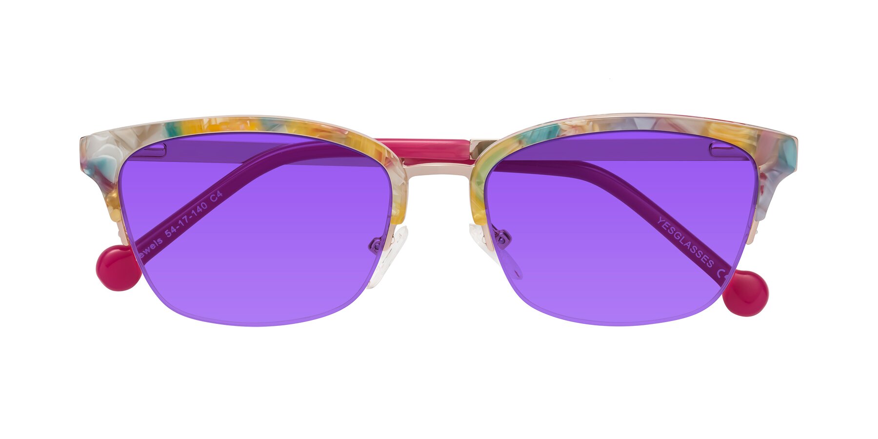 Folded Front of Jewels in Fruit-Rose Gold with Purple Tinted Lenses