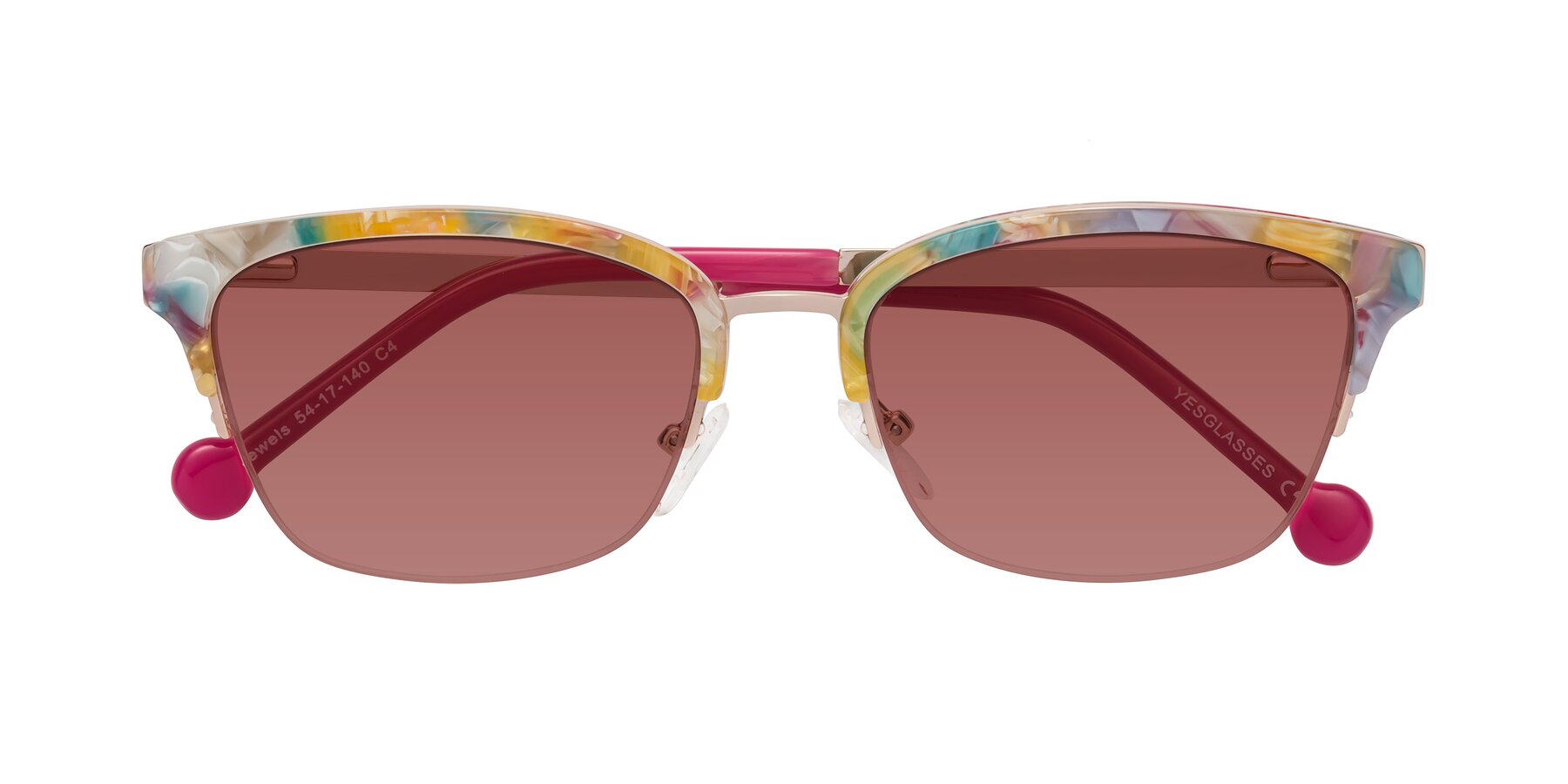 Folded Front of Jewels in Fruit-Rose Gold with Garnet Tinted Lenses