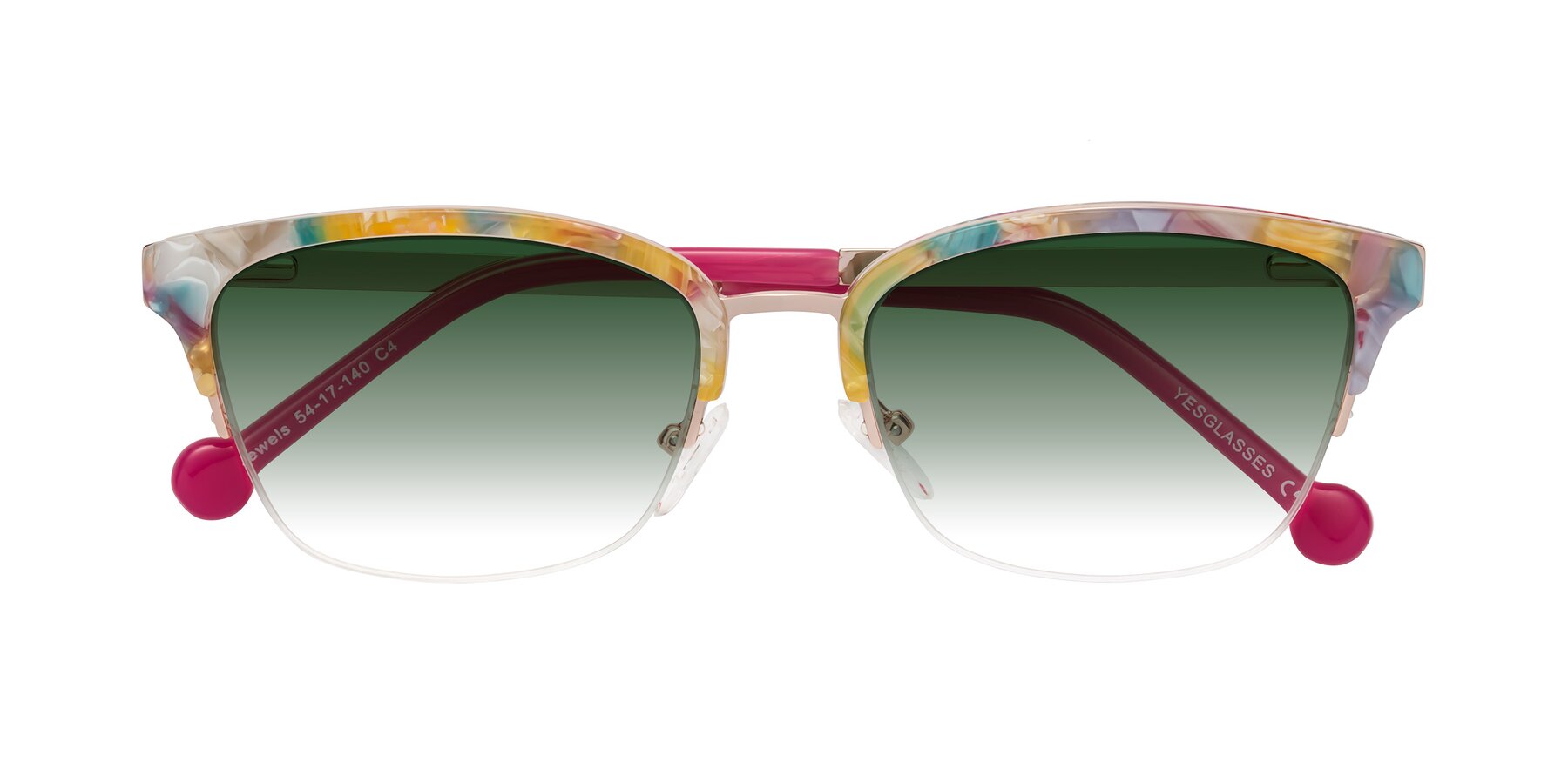 Folded Front of Jewels in Fruit-Rose Gold with Green Gradient Lenses