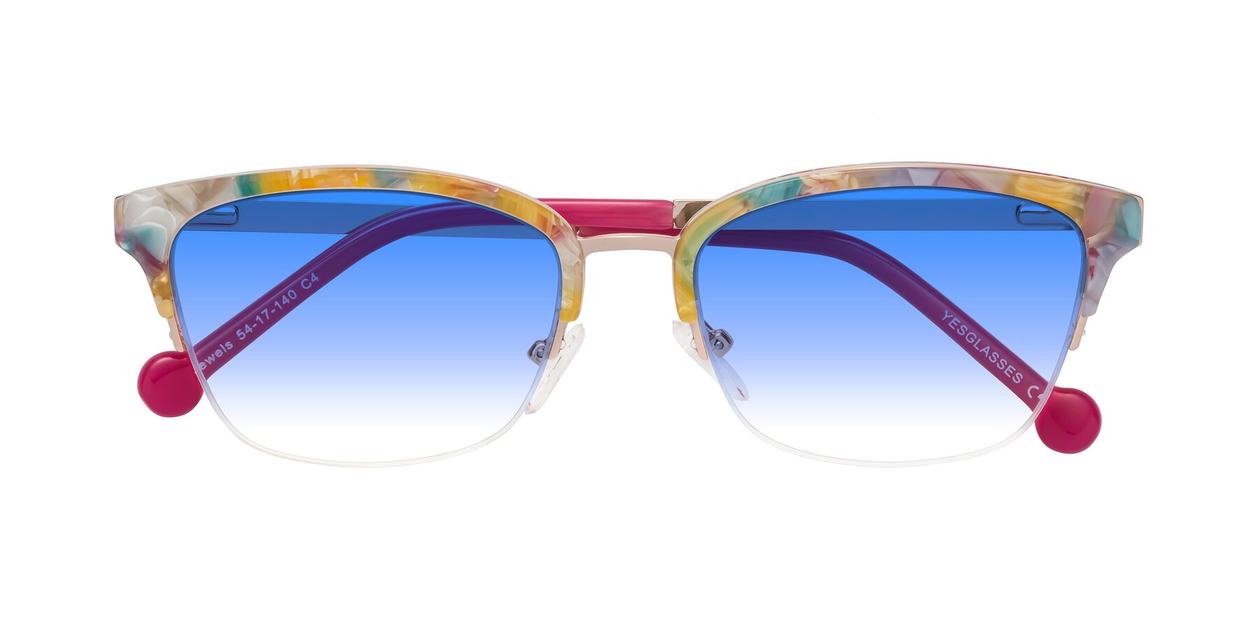 Folded Front of Jewels in Fruit-Rose Gold with Blue Gradient Lenses