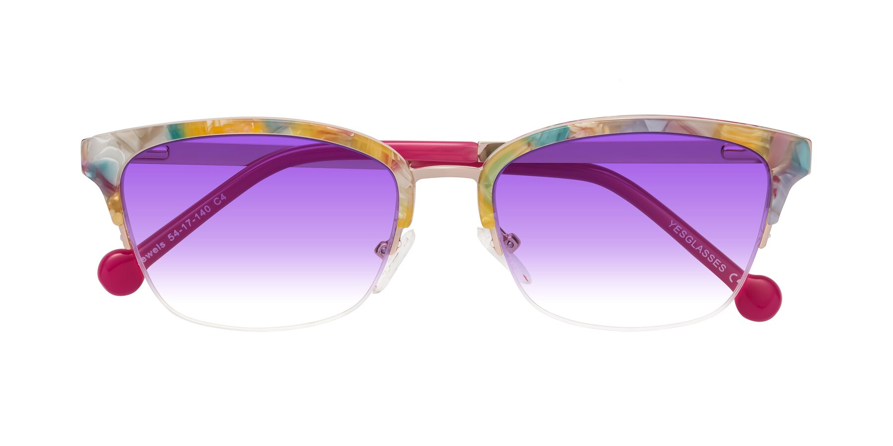 Folded Front of Jewels in Fruit-Rose Gold with Purple Gradient Lenses