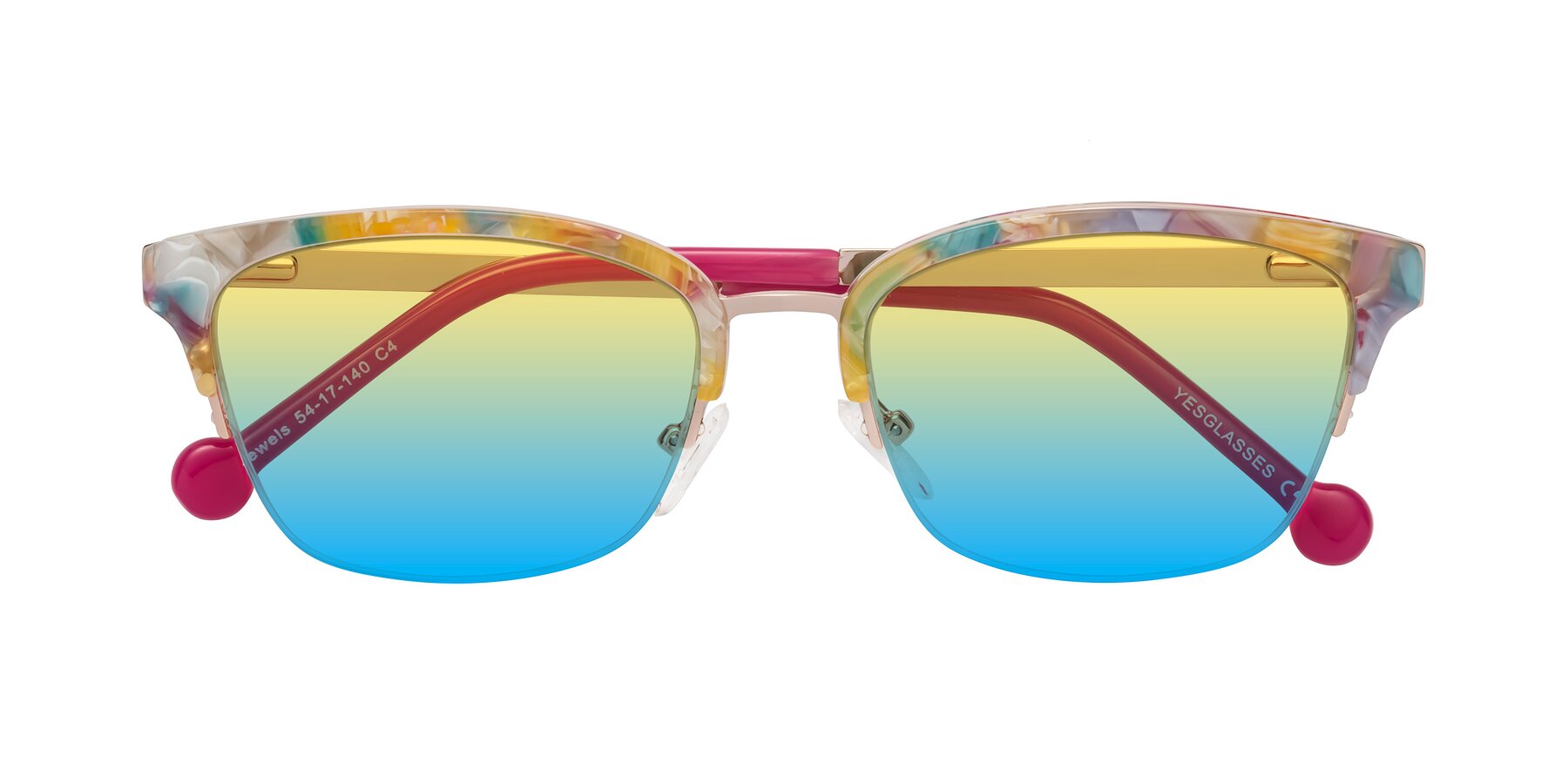 Folded Front of Jewels in Fruit-Rose Gold with Yellow / Blue Gradient Lenses