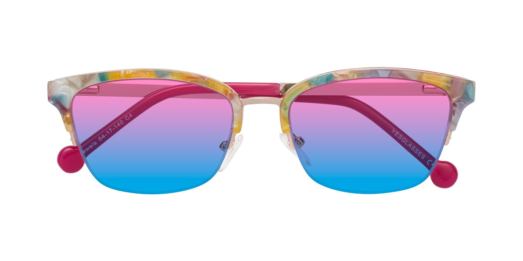 Folded Front of Jewels in Fruit-Rose Gold with Pink / Blue Gradient Lenses