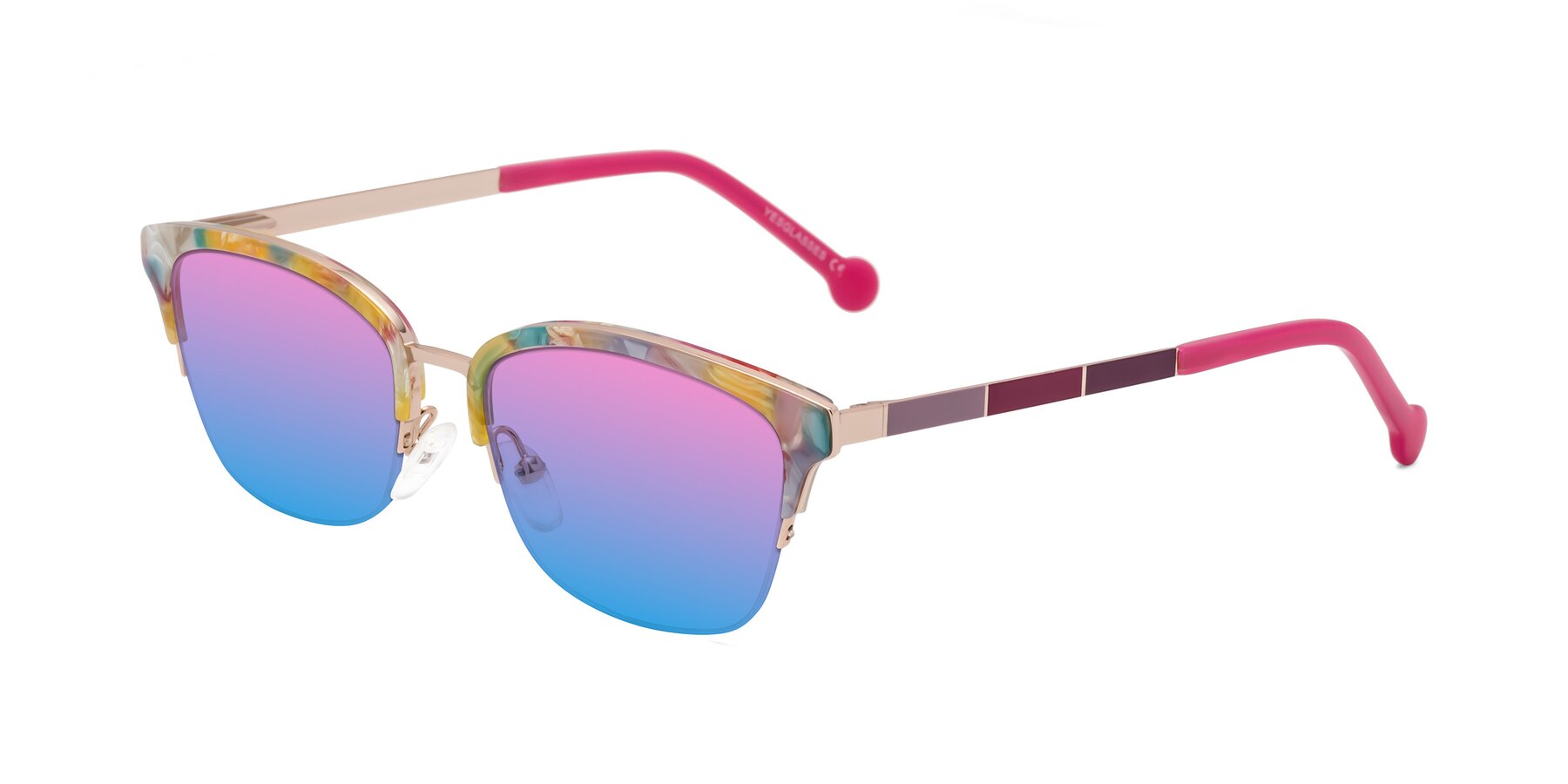 Angle of Jewels in Fruit-Rose Gold with Pink / Blue Gradient Lenses