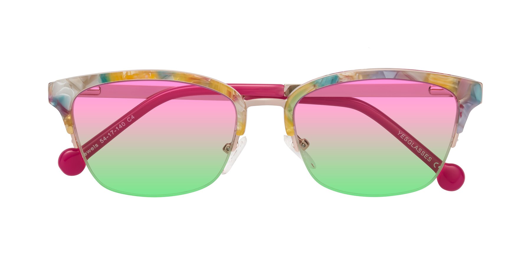 Folded Front of Jewels in Fruit-Rose Gold with Pink / Green Gradient Lenses