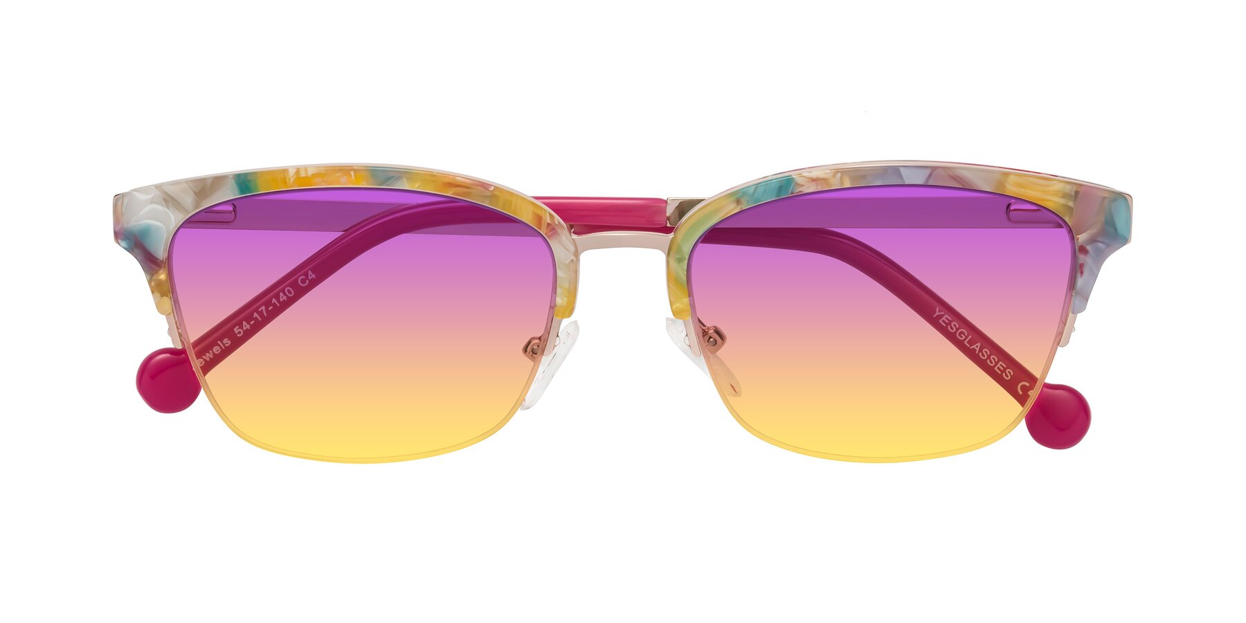 Folded Front of Jewels in Fruit-Rose Gold with Purple / Yellow Gradient Lenses