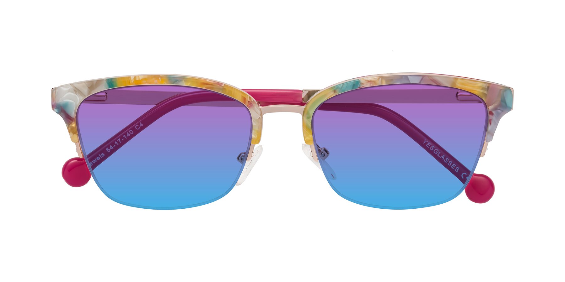 Folded Front of Jewels in Fruit-Rose Gold with Purple / Blue Gradient Lenses