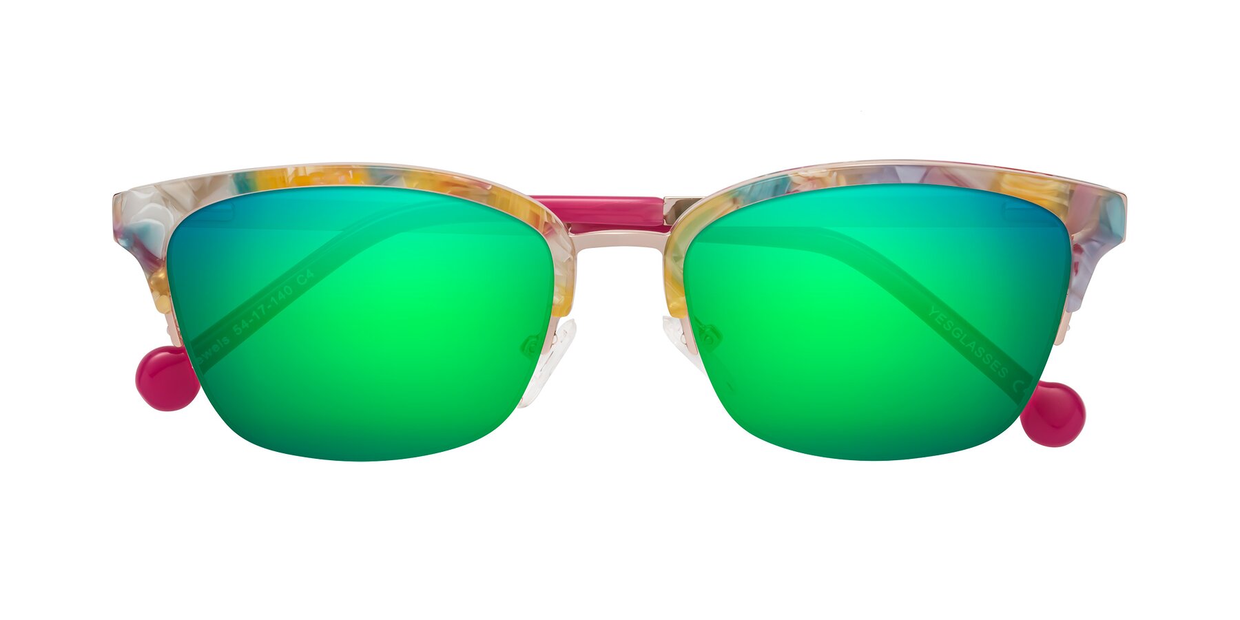 Folded Front of Jewels in Fruit-Rose Gold with Green Mirrored Lenses