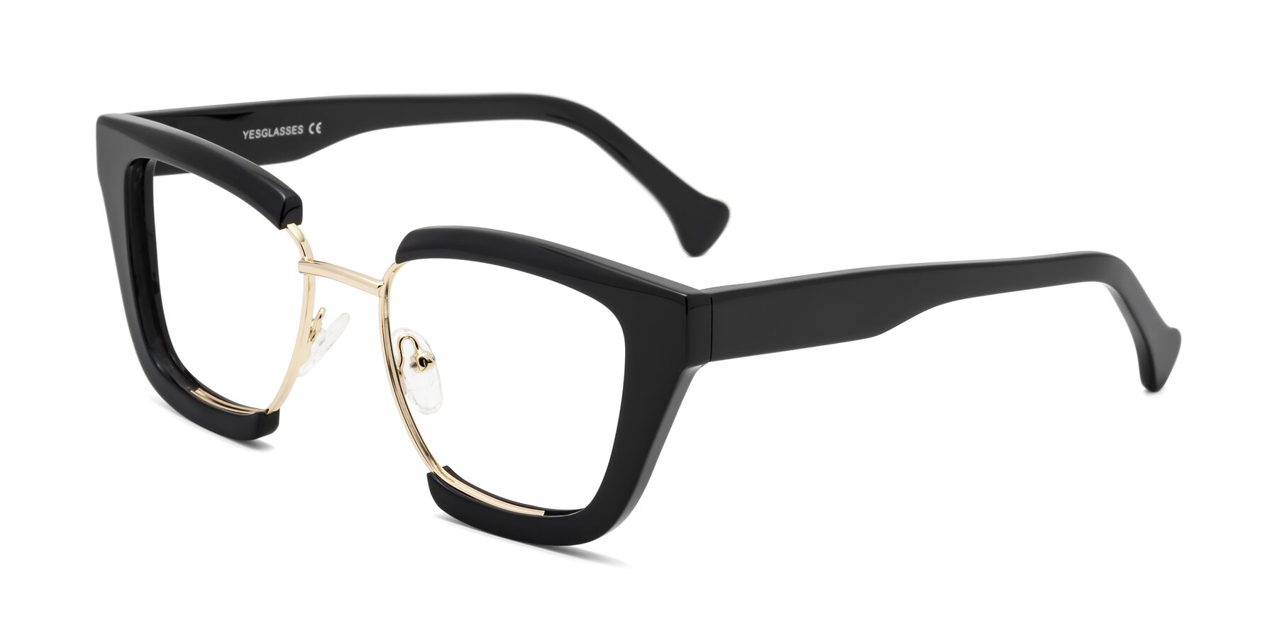 Angle of Yews in Black-Gold with Clear Reading Eyeglass Lenses