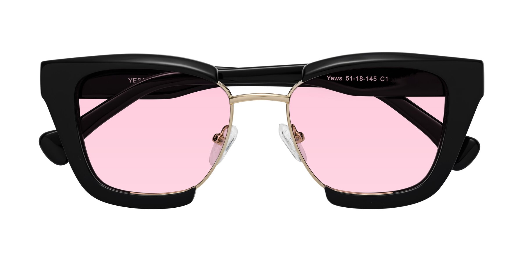 Folded Front of Yews in Black-Gold with Light Pink Tinted Lenses