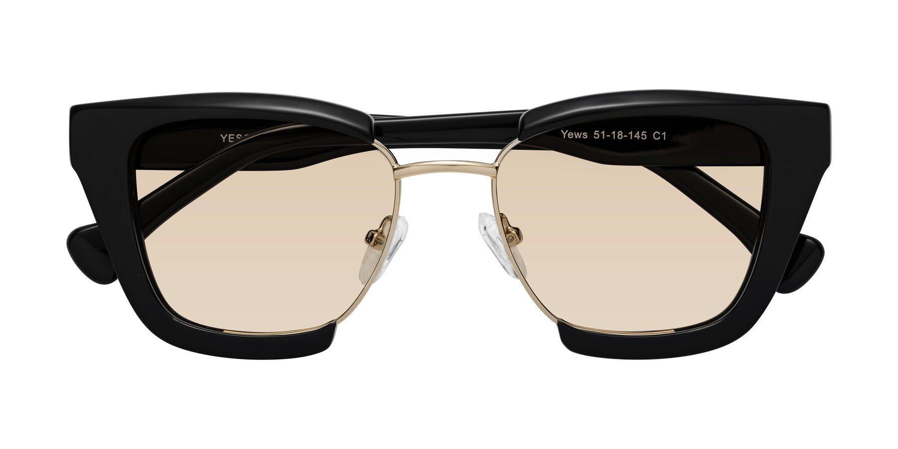 Folded Front of Yews in Black-Gold with Light Brown Tinted Lenses