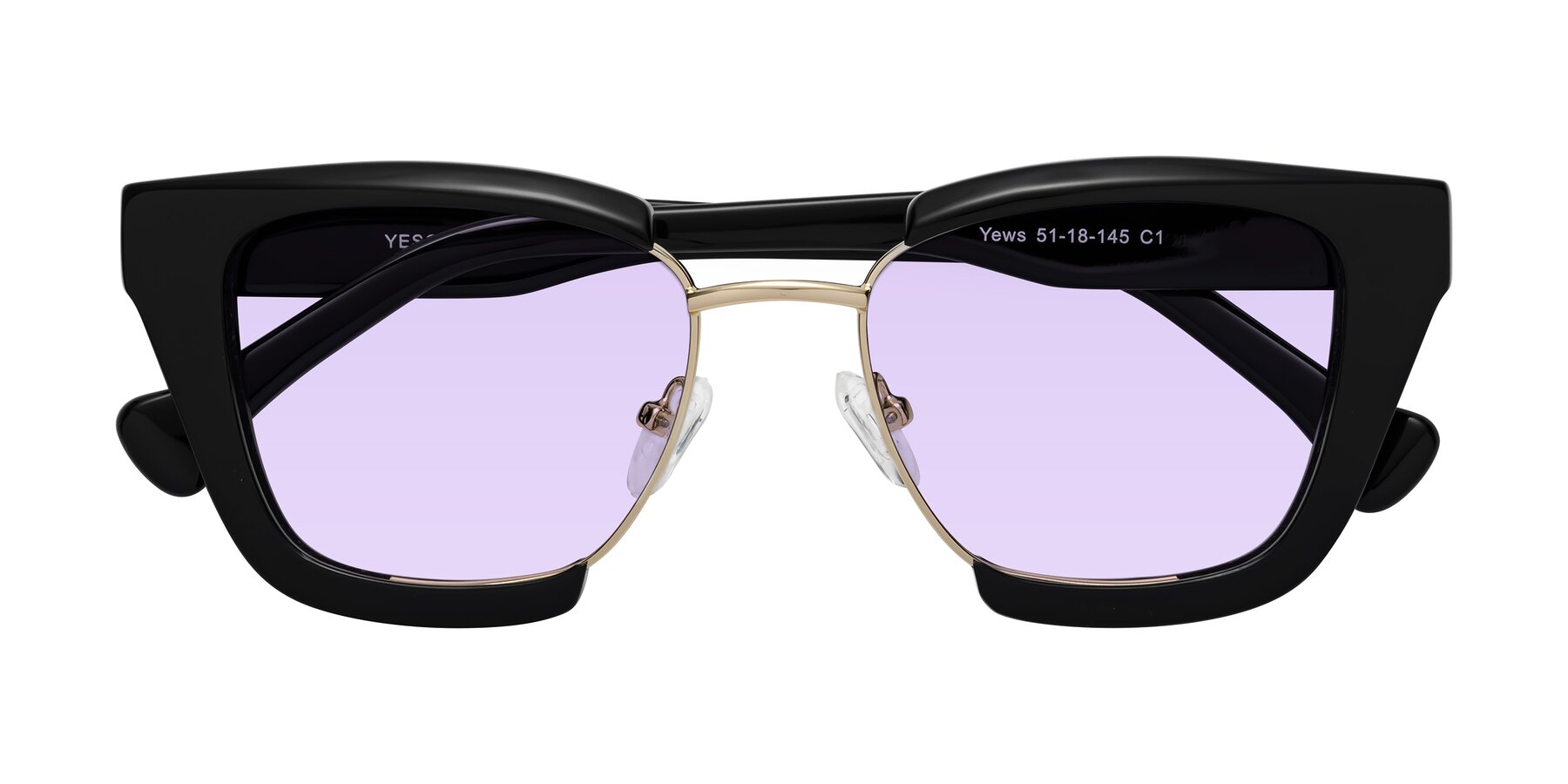 Folded Front of Yews in Black-Gold with Light Purple Tinted Lenses