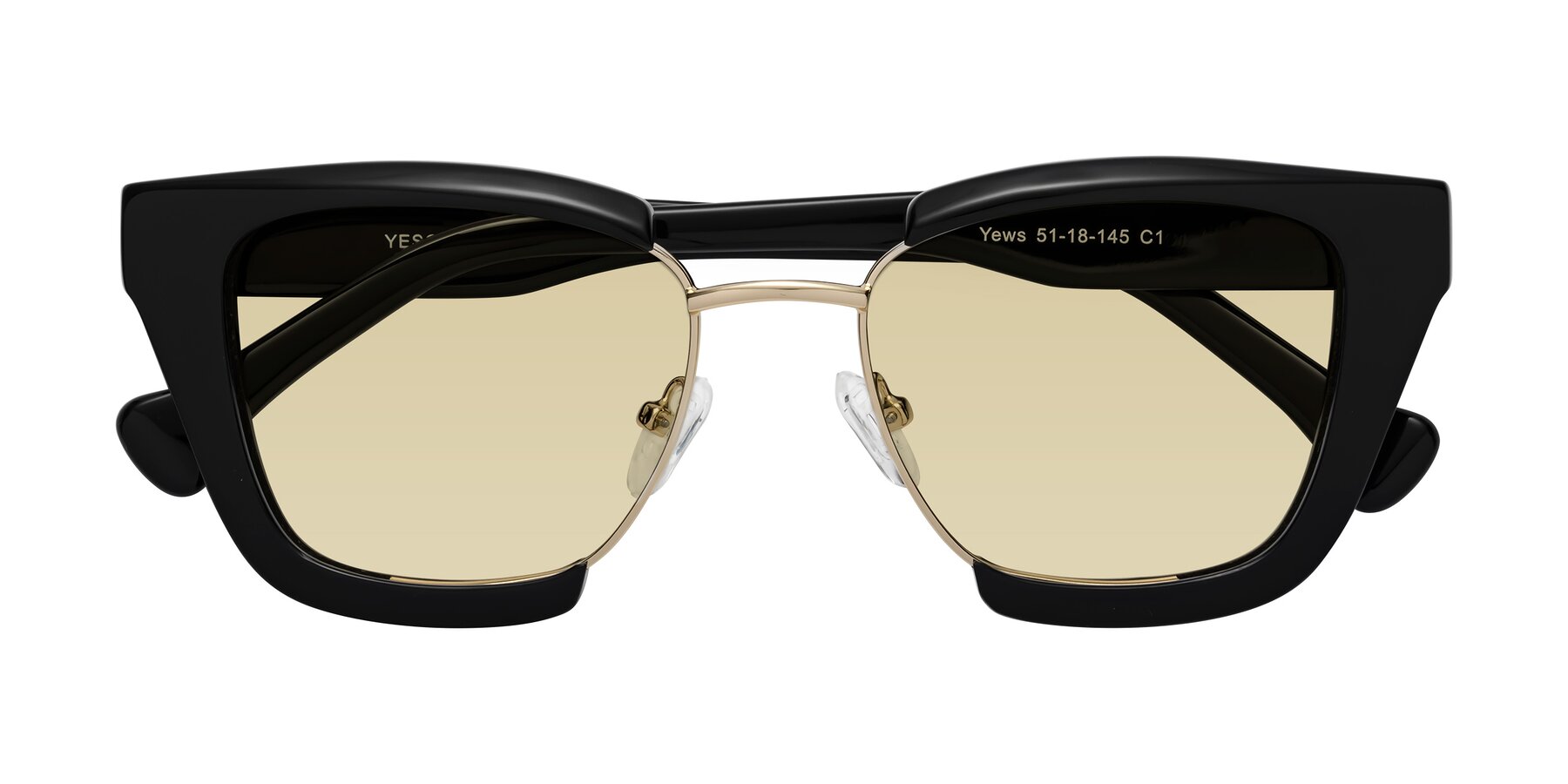 Folded Front of Yews in Black-Gold with Light Champagne Tinted Lenses