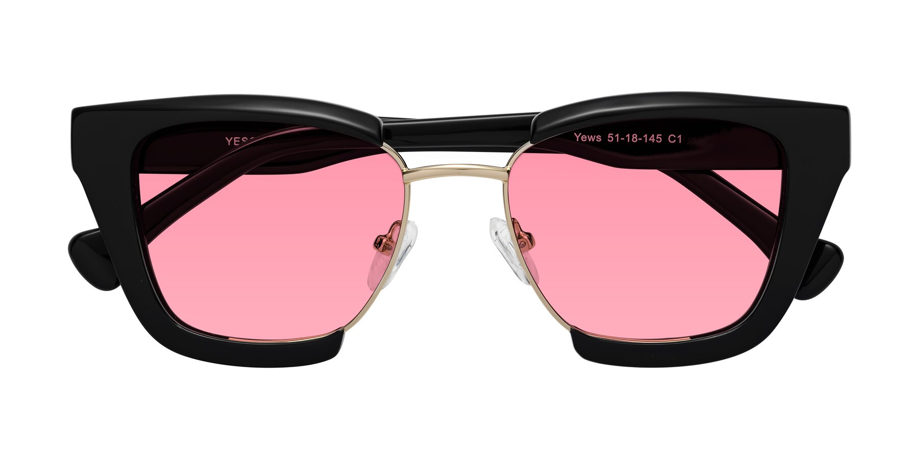 Folded Front of Yews in Black-Gold with Pink Tinted Lenses