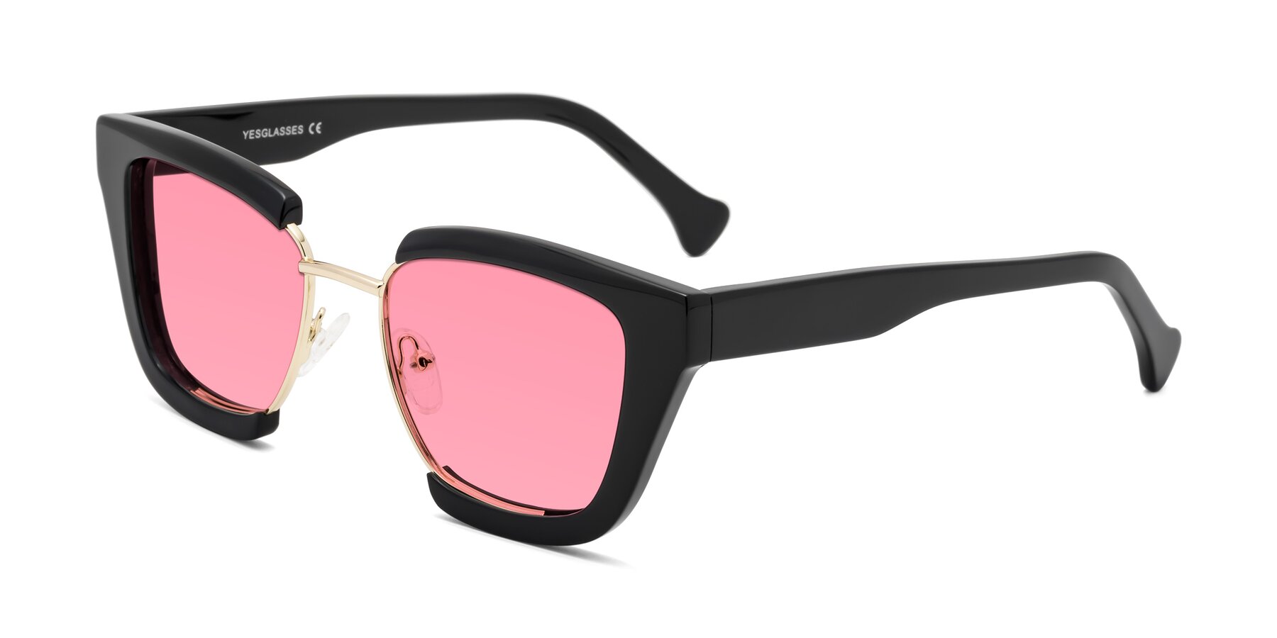 Angle of Yews in Black-Gold with Pink Tinted Lenses