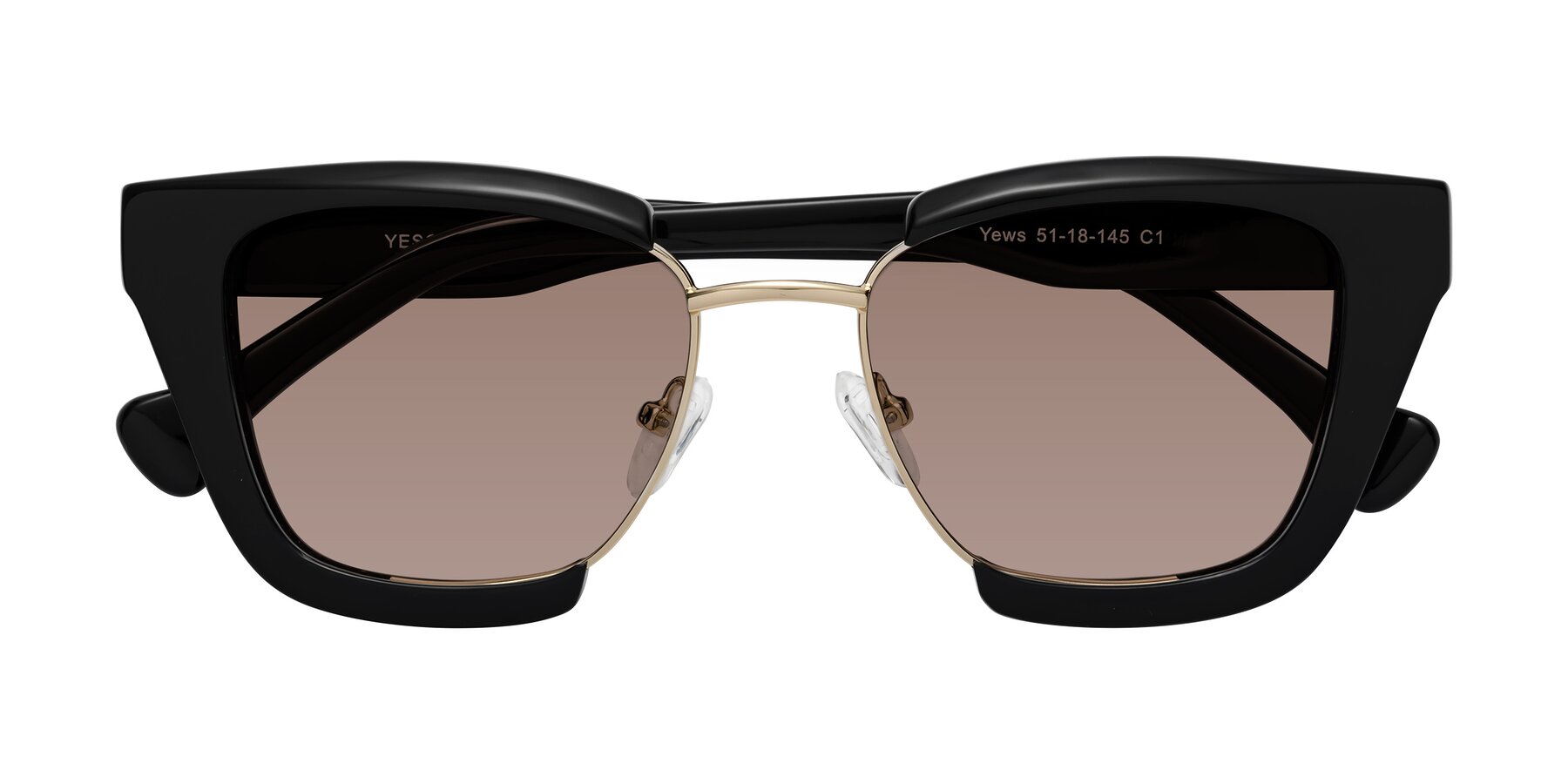 Folded Front of Yews in Black-Gold with Medium Brown Tinted Lenses